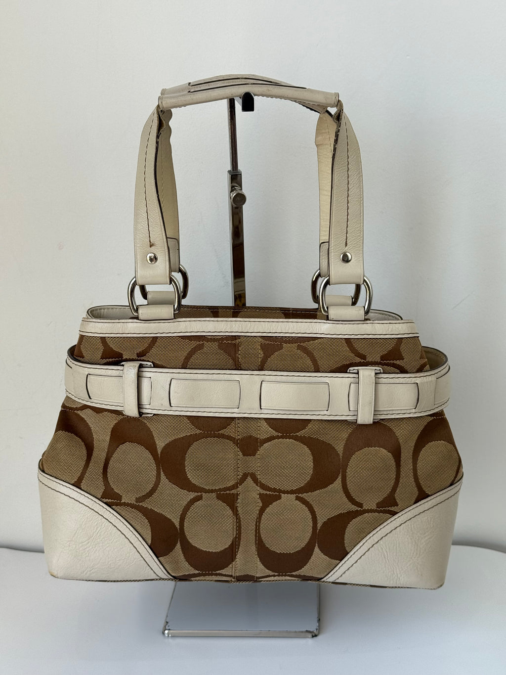 Vintage Coach Hampton Patchwork Tote Bag Brown Signature Handbag 00s Y2K