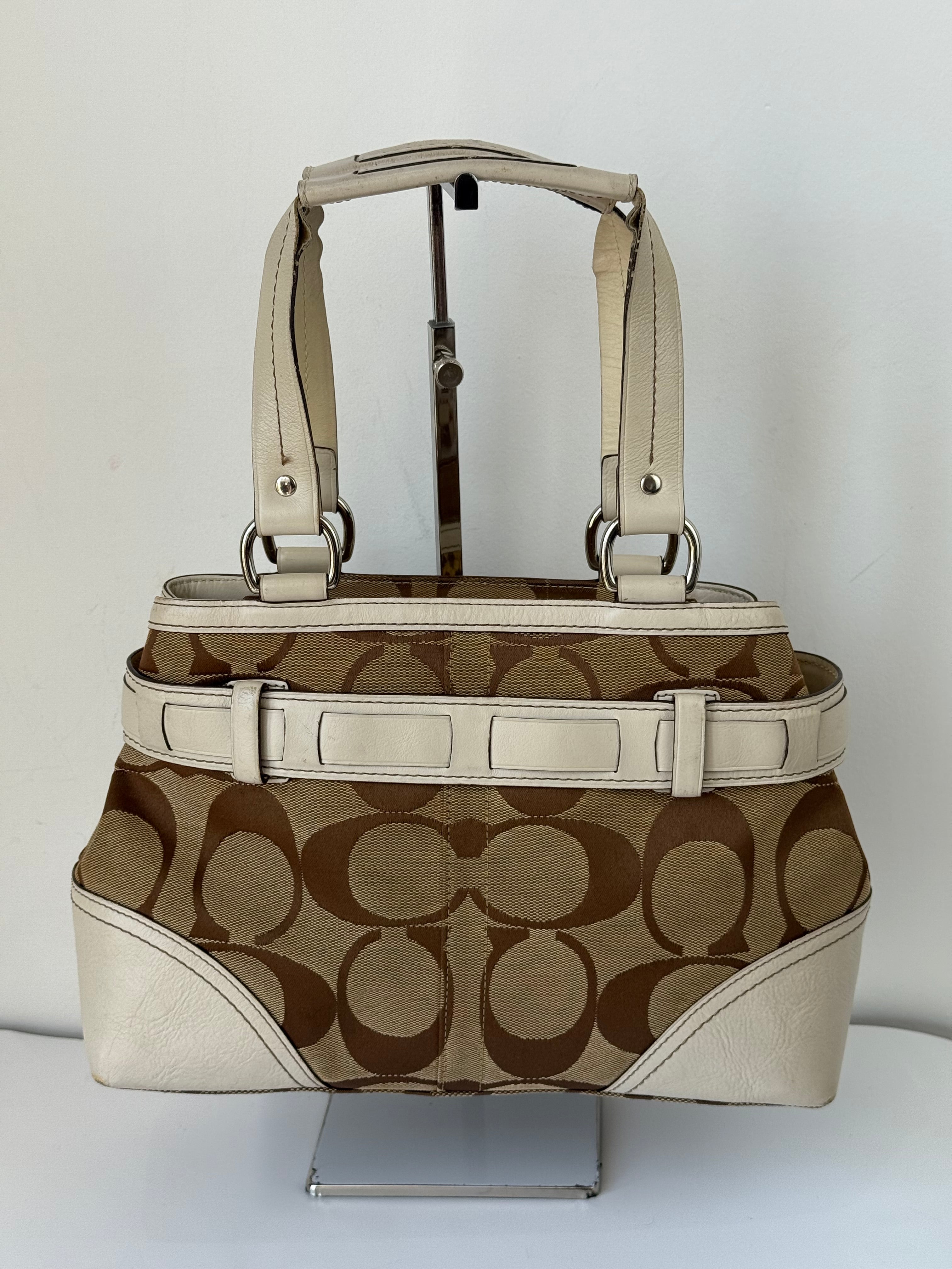 Vintage Coach Hampton Patchwork Tote Bag Brown Signature Handbag 00s Y2K