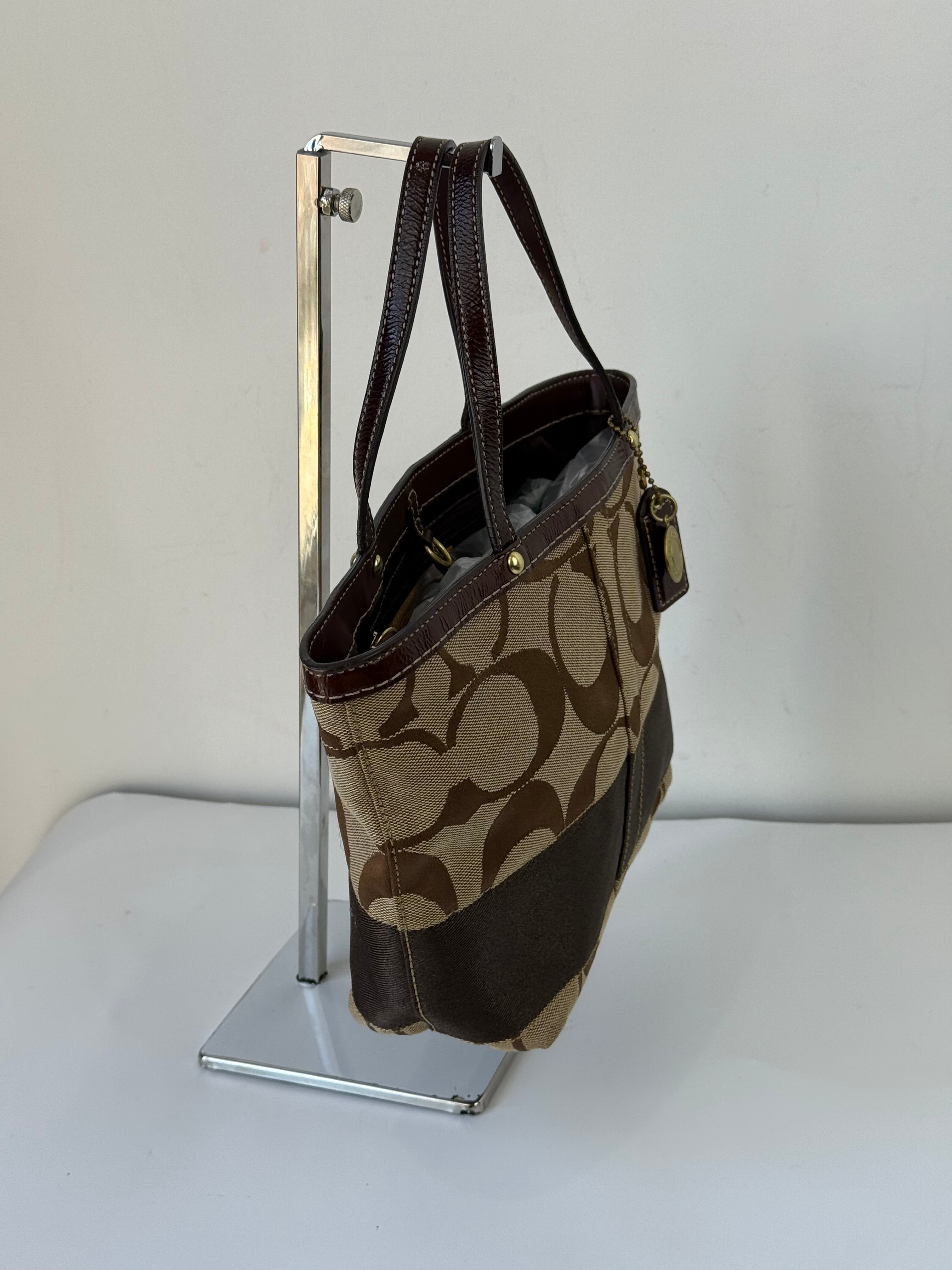 Vintage Coach Mini Tote Bag Brown Signature Canvas Handbag 00s Y2K