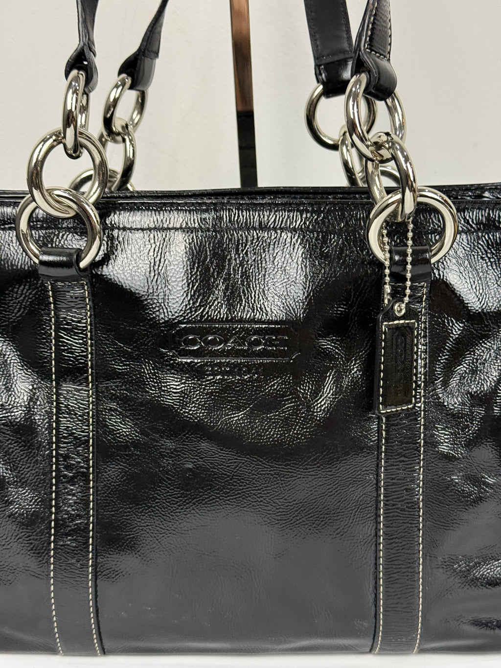 Vintage Coach East West Gallery Tote Bag Coach Black Patent Leather HandBag 00s Y2K