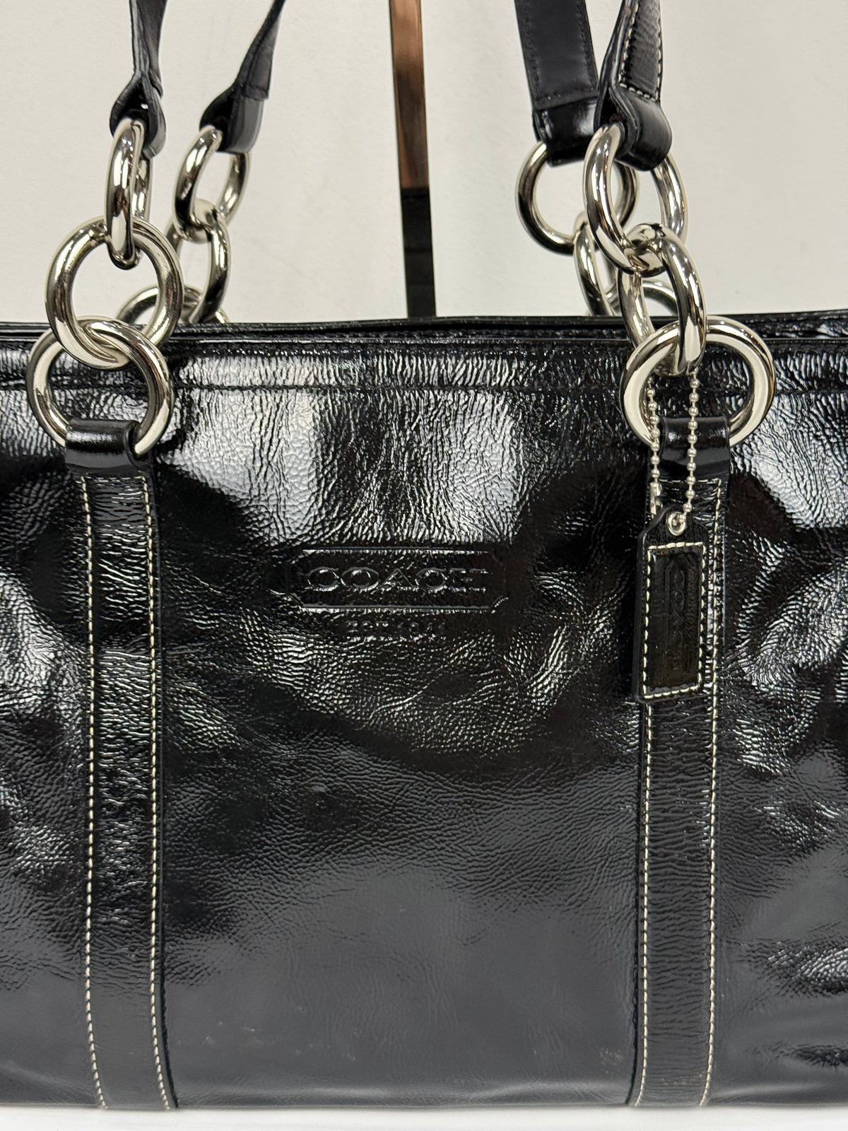 Vintage Coach East West Gallery Tote Bag Coach Black Patent Leather HandBag 00s Y2K
