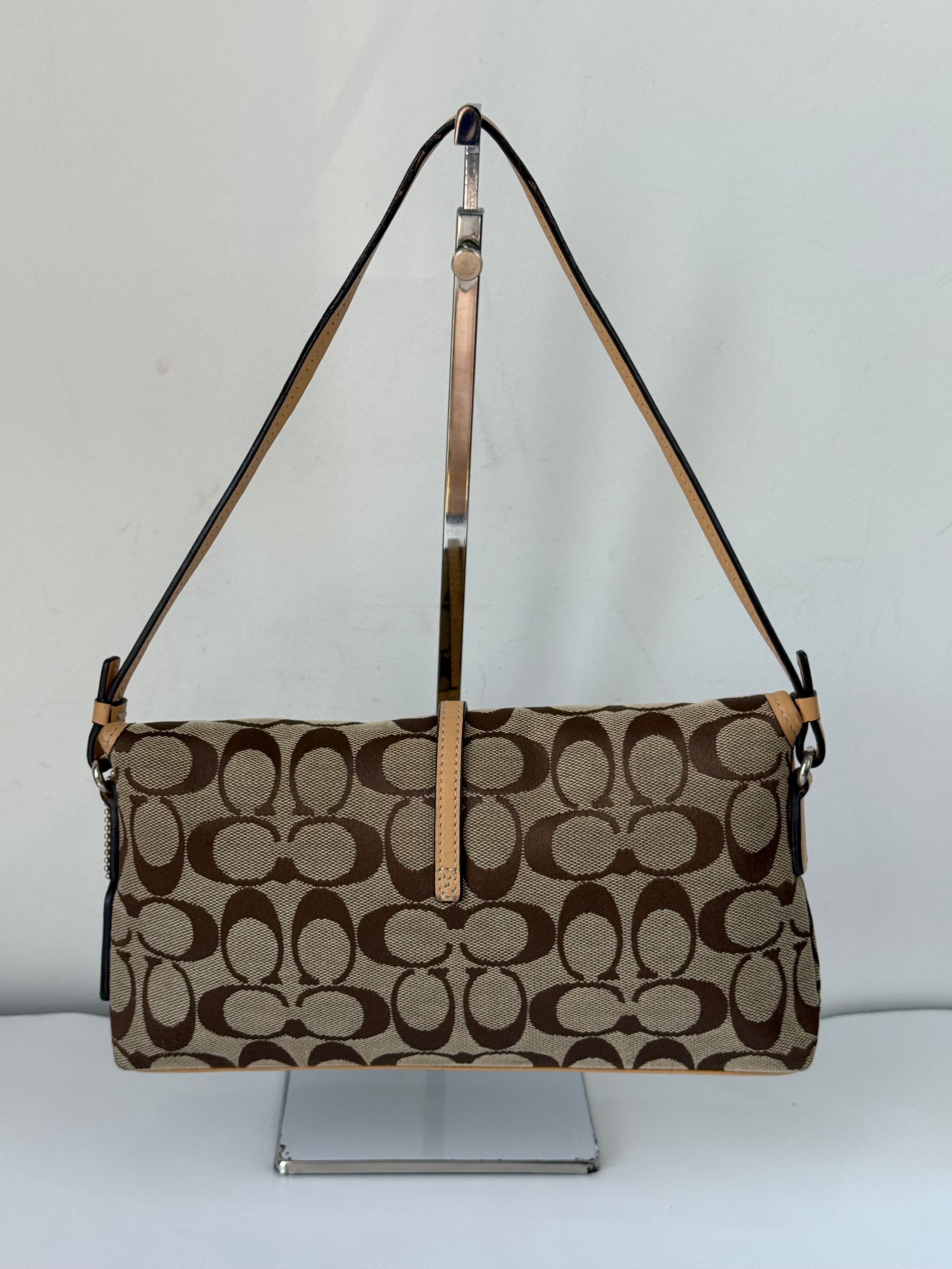 Vintage Coach Demi Clip Bag Brown Tan Signature Canvas Shoulder Bag Y2K