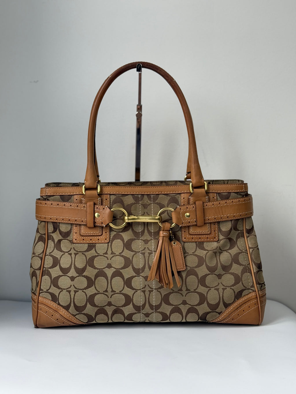Vintage Coach Hampton Signature Tote Bag Brown & Beige Coach Canvas HandBag 00s Y2K