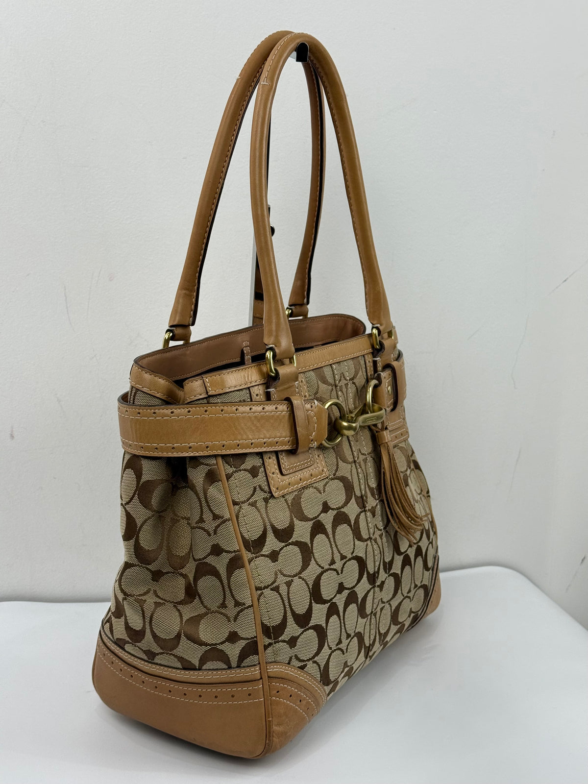 Vintage Coach Hampton Signature Tote Bag Brown and Tan Coach Canvas HandBag 00s Y2K