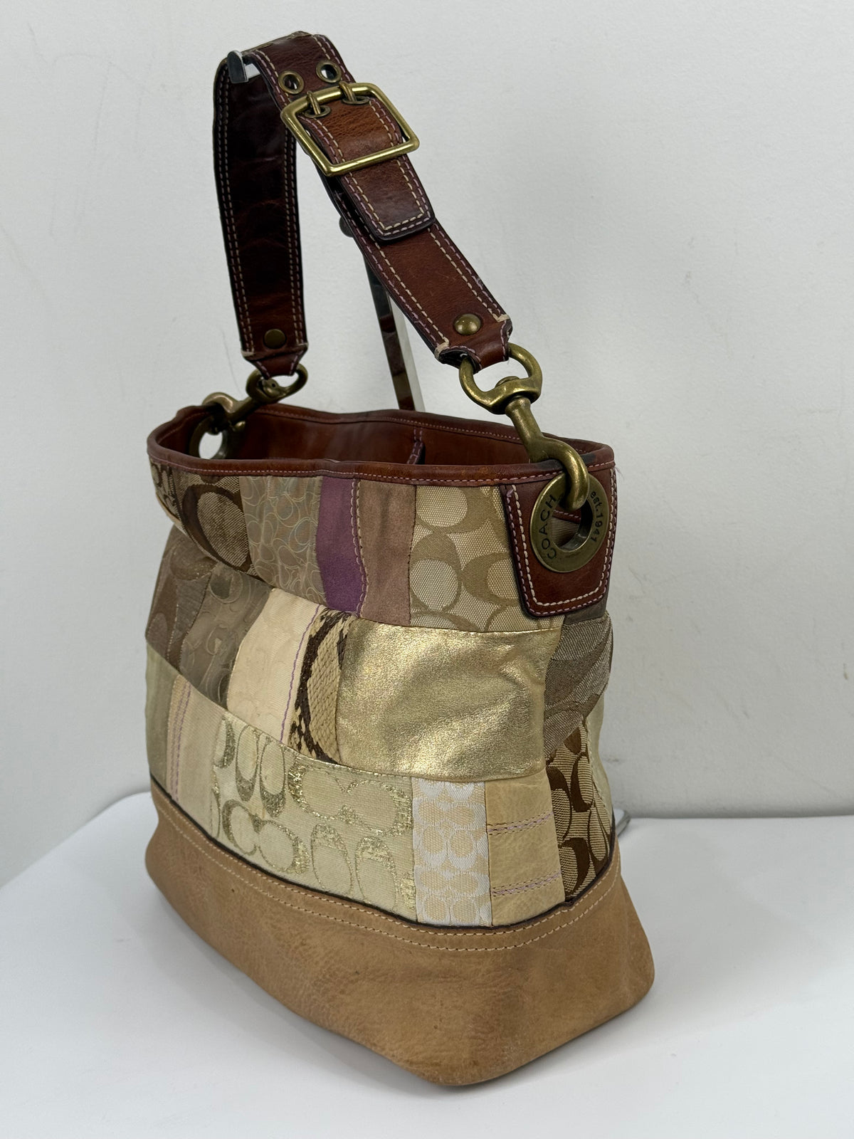 Vintage Coach Patchwork Tote Bag Coach Signature Shoulder Bag 00s Y2K