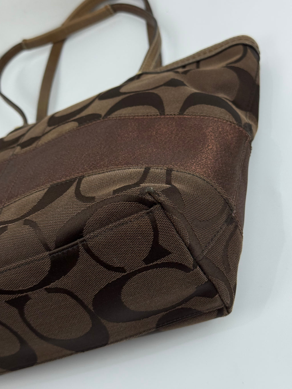 Vintage Coach Mini Tote Bag Brown Signature Canvas Handbag 00s Y2K