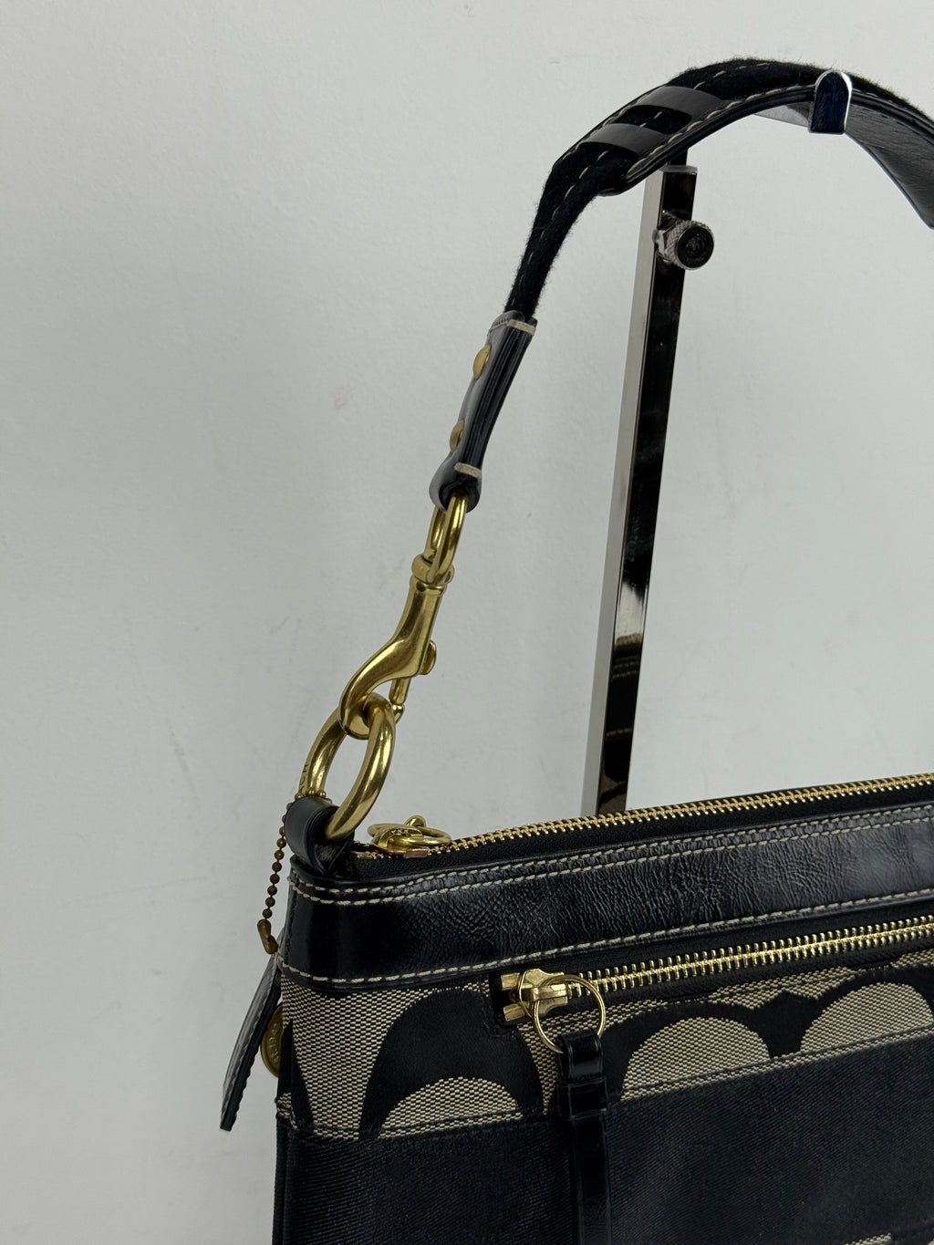 Vintage Coach Signature Stripe Shoulder Bag Coach Black/Grey Y2K HandBag