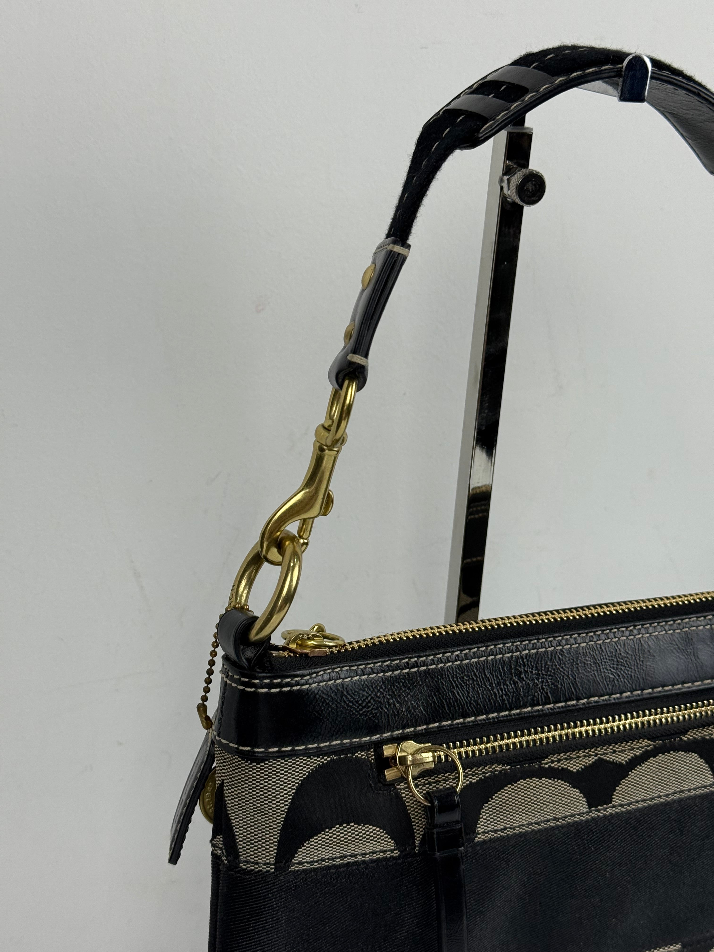 Vintage Coach Signature Stripe Shoulder Bag Coach Black/Grey Y2K HandBag