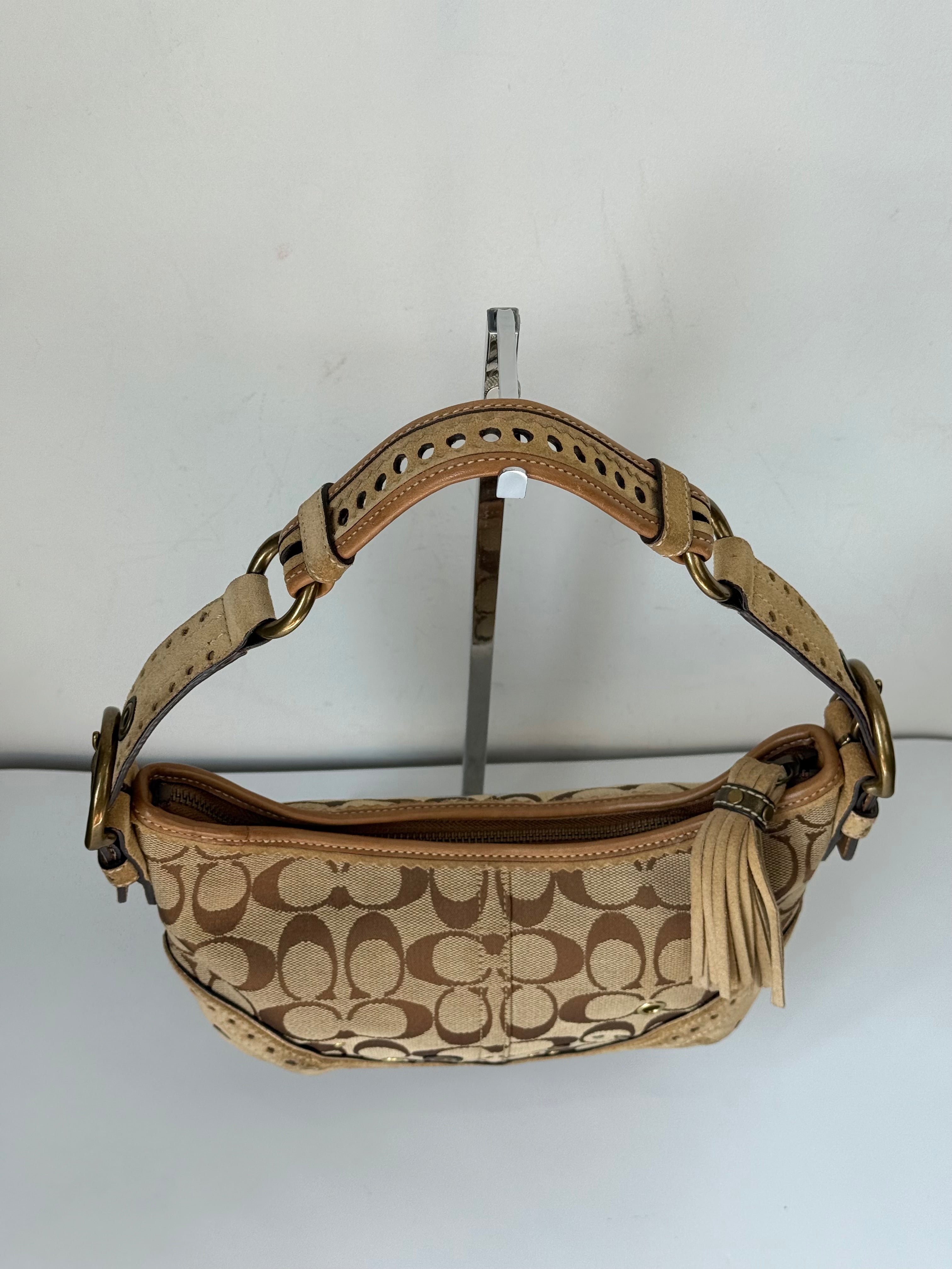Coach Vintage Signature Sufflette Shoulder Bag Suede Studs Rare Y2K Hobo Bag