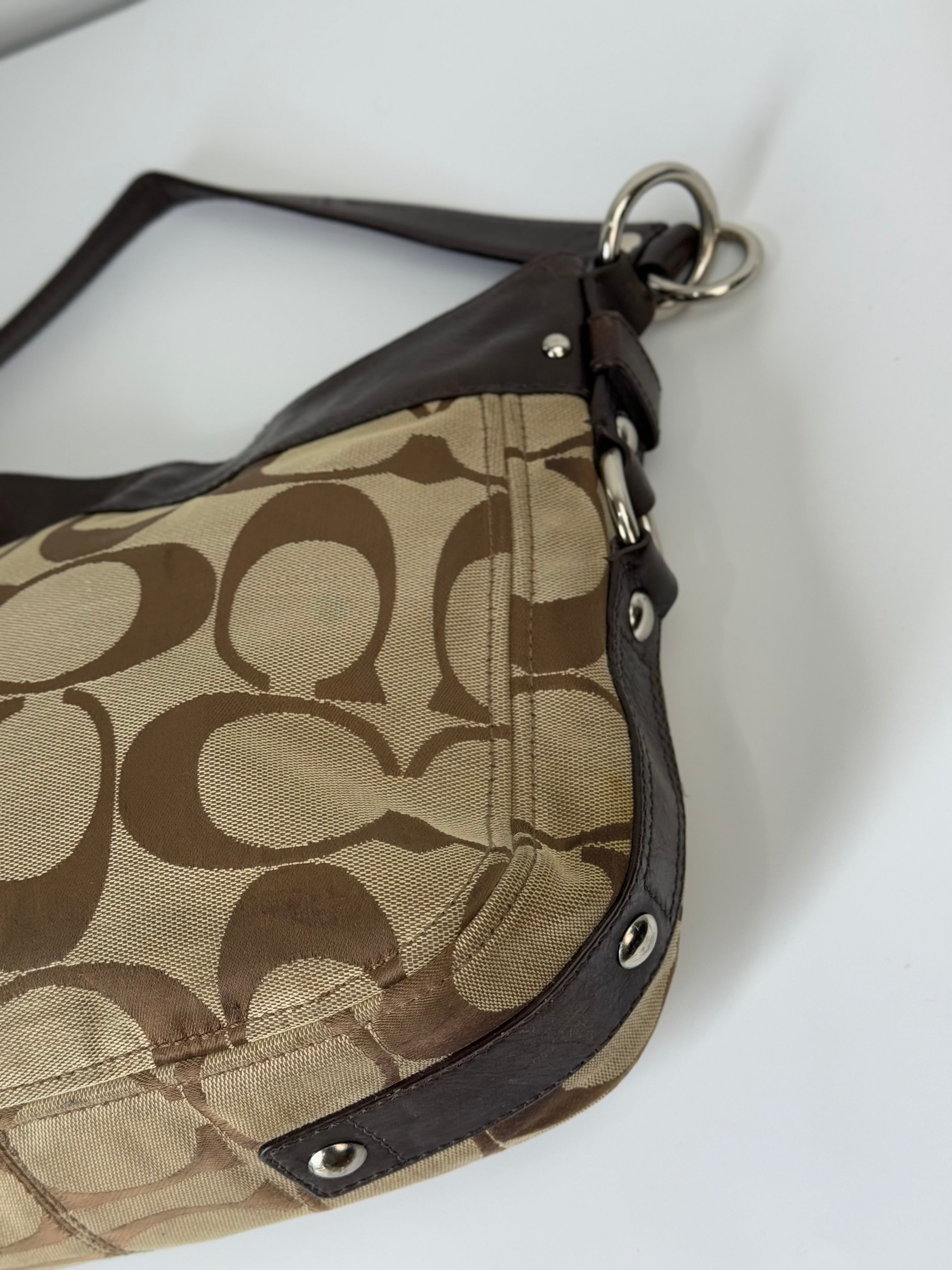 Vintage Coach Zoe Signature Bag Brown Khaki/Mahogany Canvas Shoulder Bag 00s Y2K