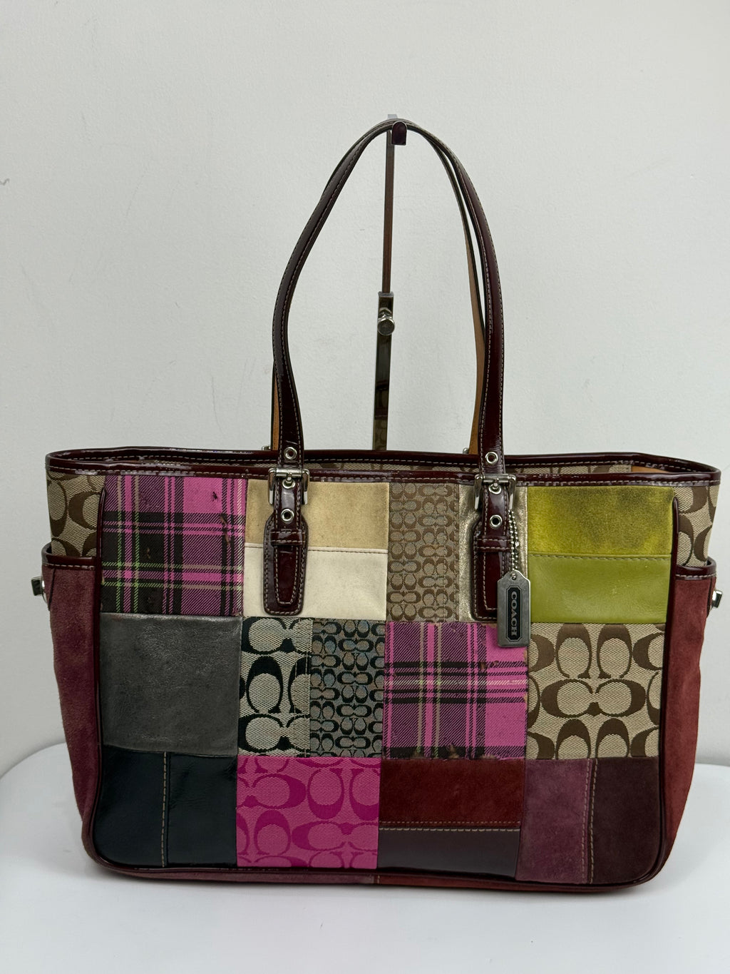 Vintage Coach Patchwork Bag Pink Multi-Colour Patchwork Coach Tote Bag Y2K