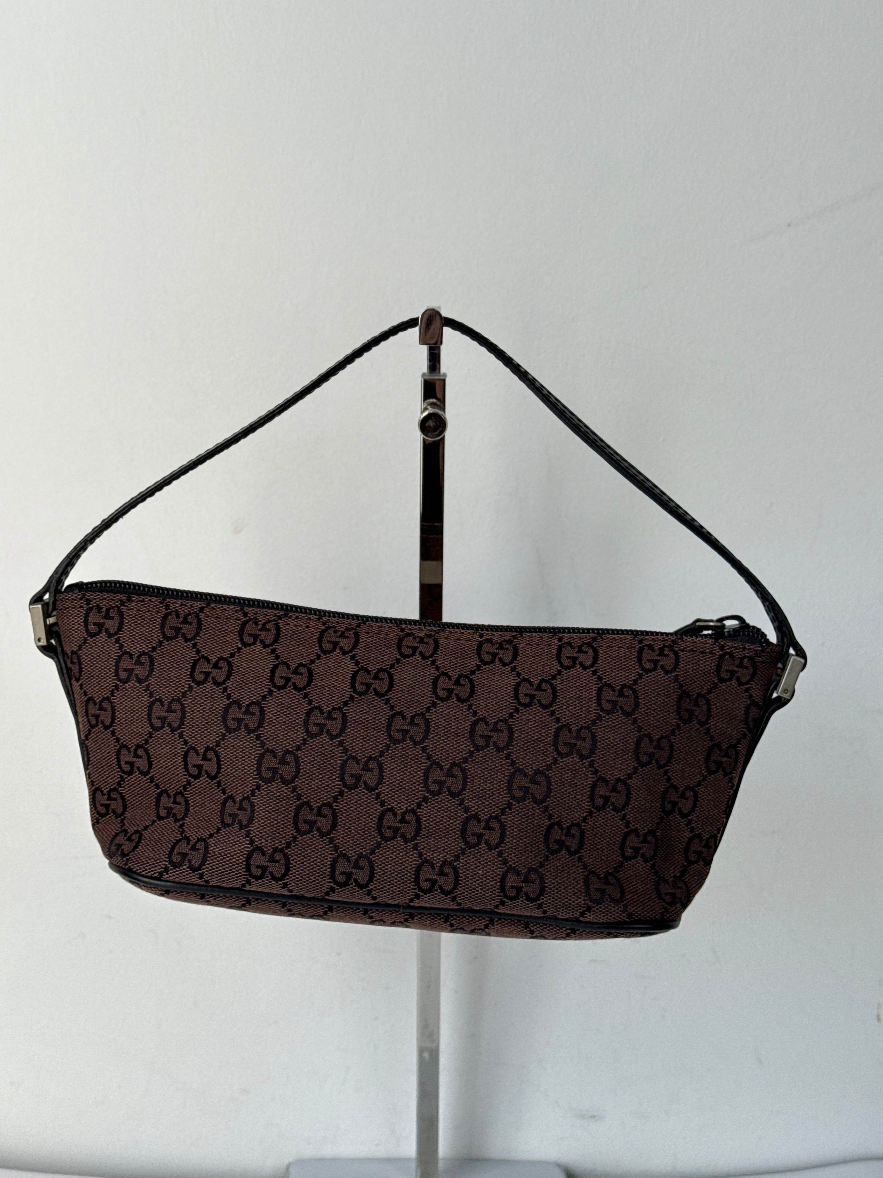 Vintage Gucci Baguette Bag Brown and Black Gucci Pouch Canvas Handbag 00s Y2K