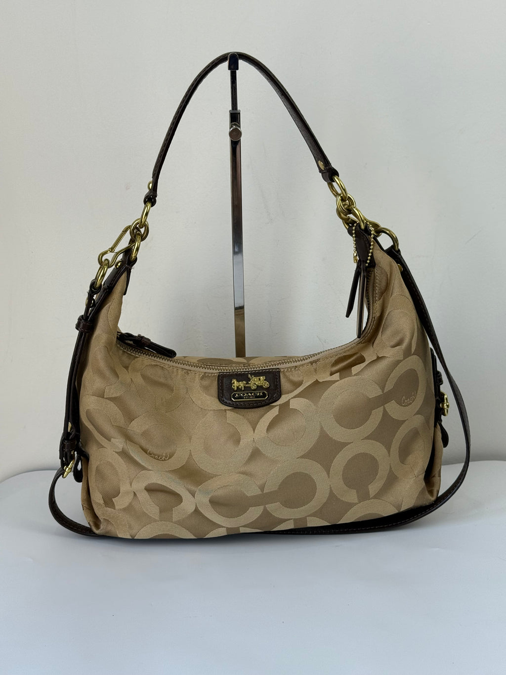 Vintage Coach Signature Madison Maggie Hobo 2 Way Bag Brown & Beige Shoulder Bag 00s Y2K