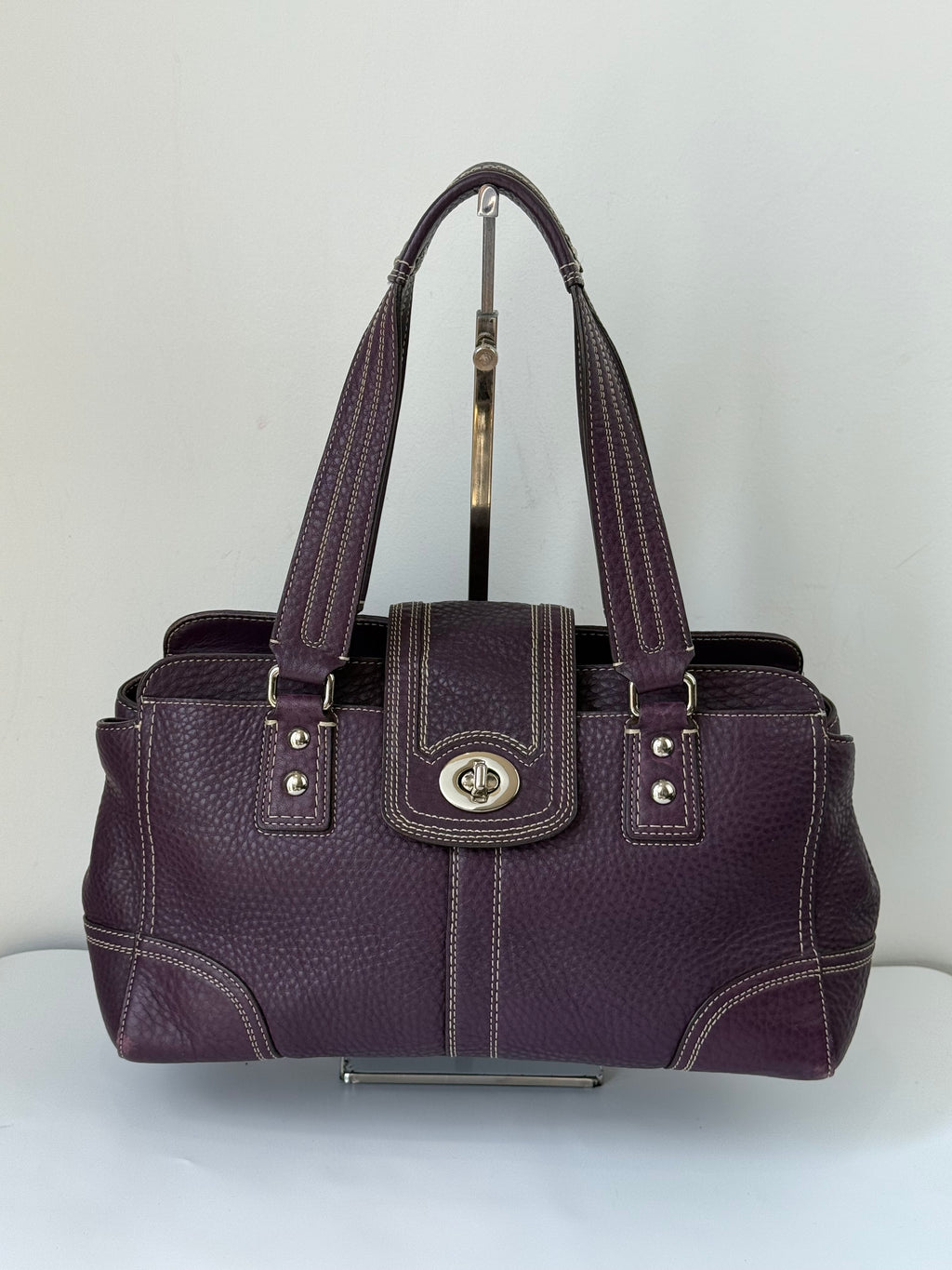 Vintage Coach Hampton Satchel Bag Purple Pebble Leather Shoulder Bag 00s Y2K