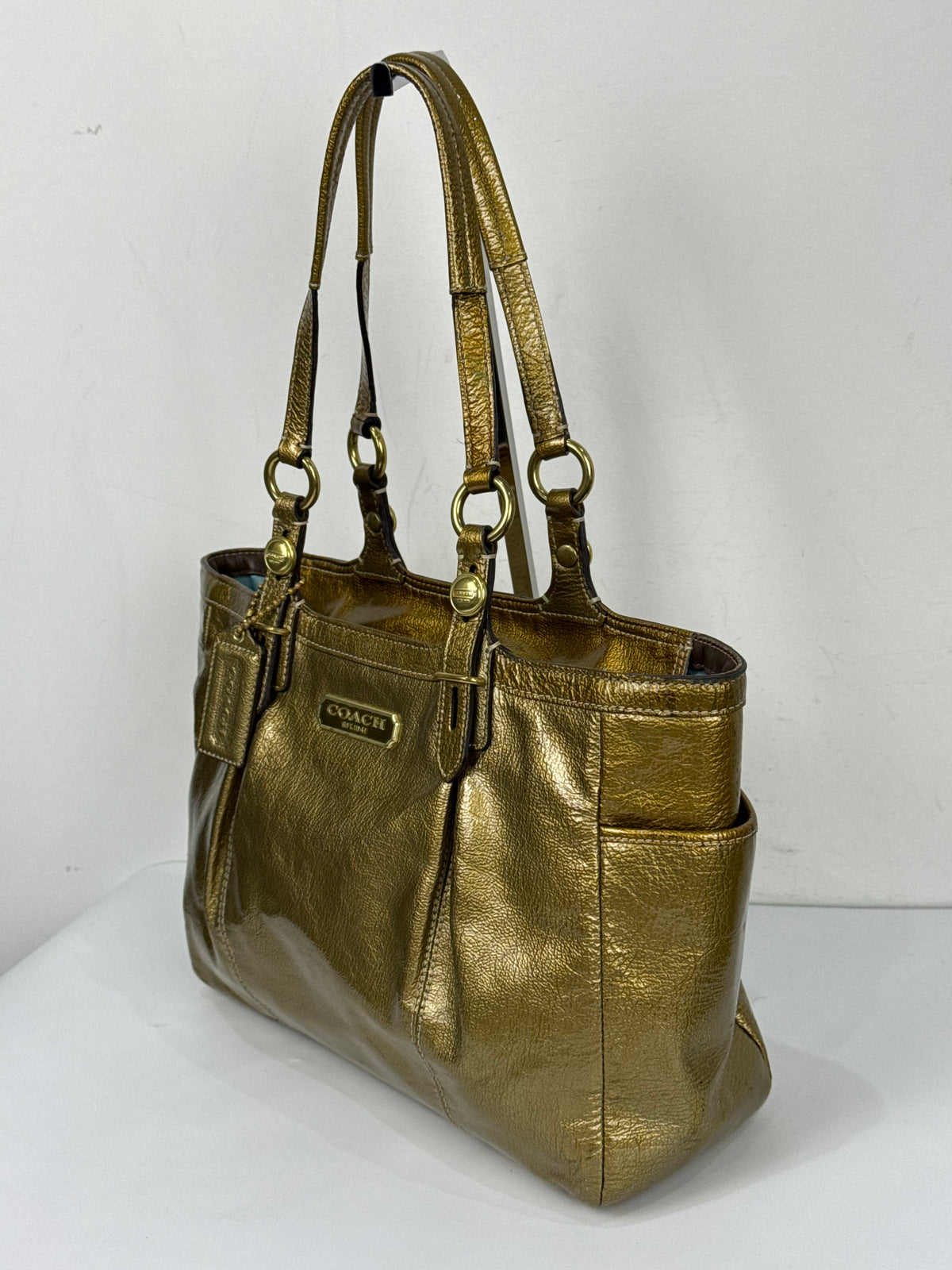 Vintage Coach East West Gallery Tote Bag Coach Gold Patent Leather HandBag 00s Y2K