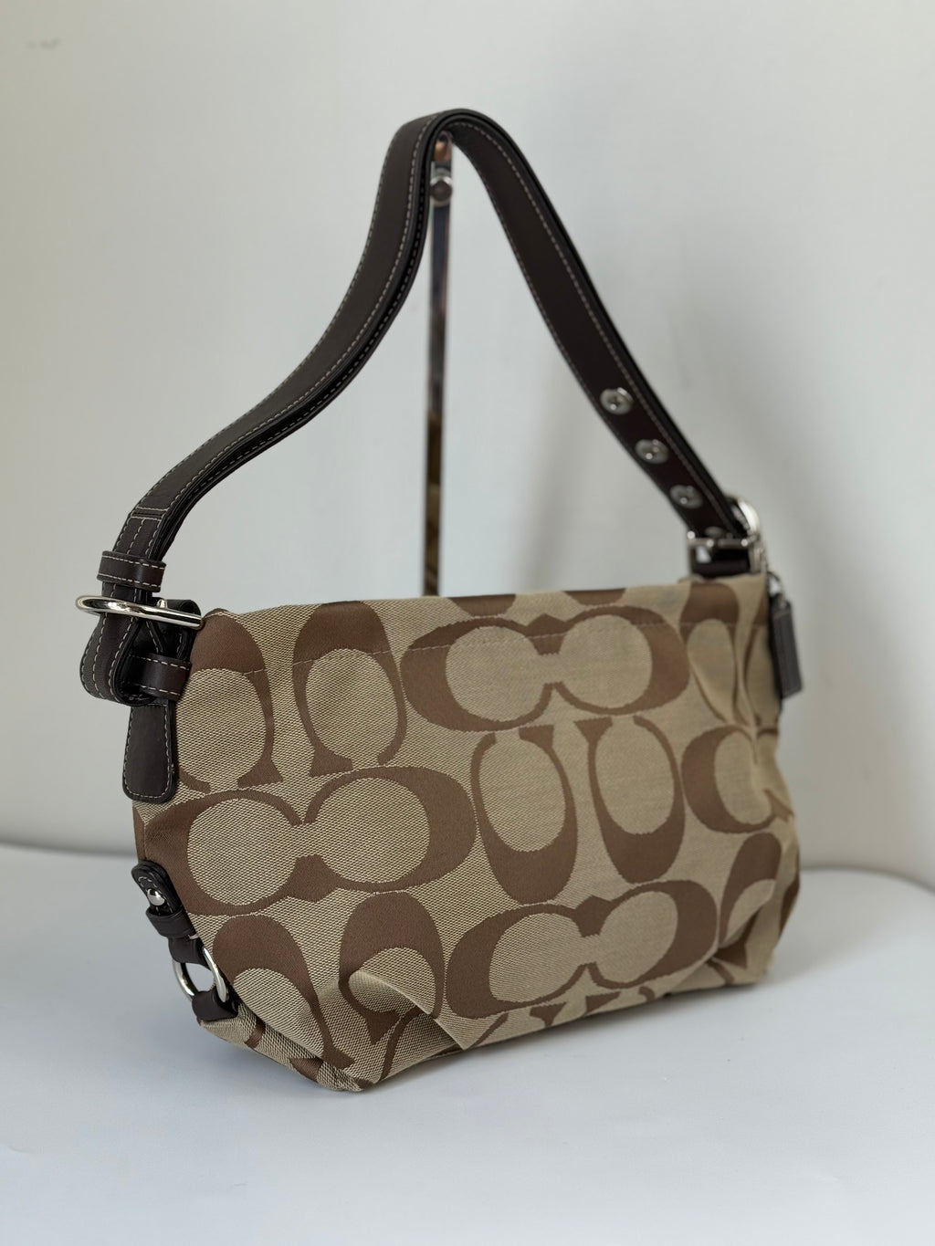 Vintage Coach Signature Duffle Bag Khaki Mahogany Signature Shoulder Bag 00s Y2K