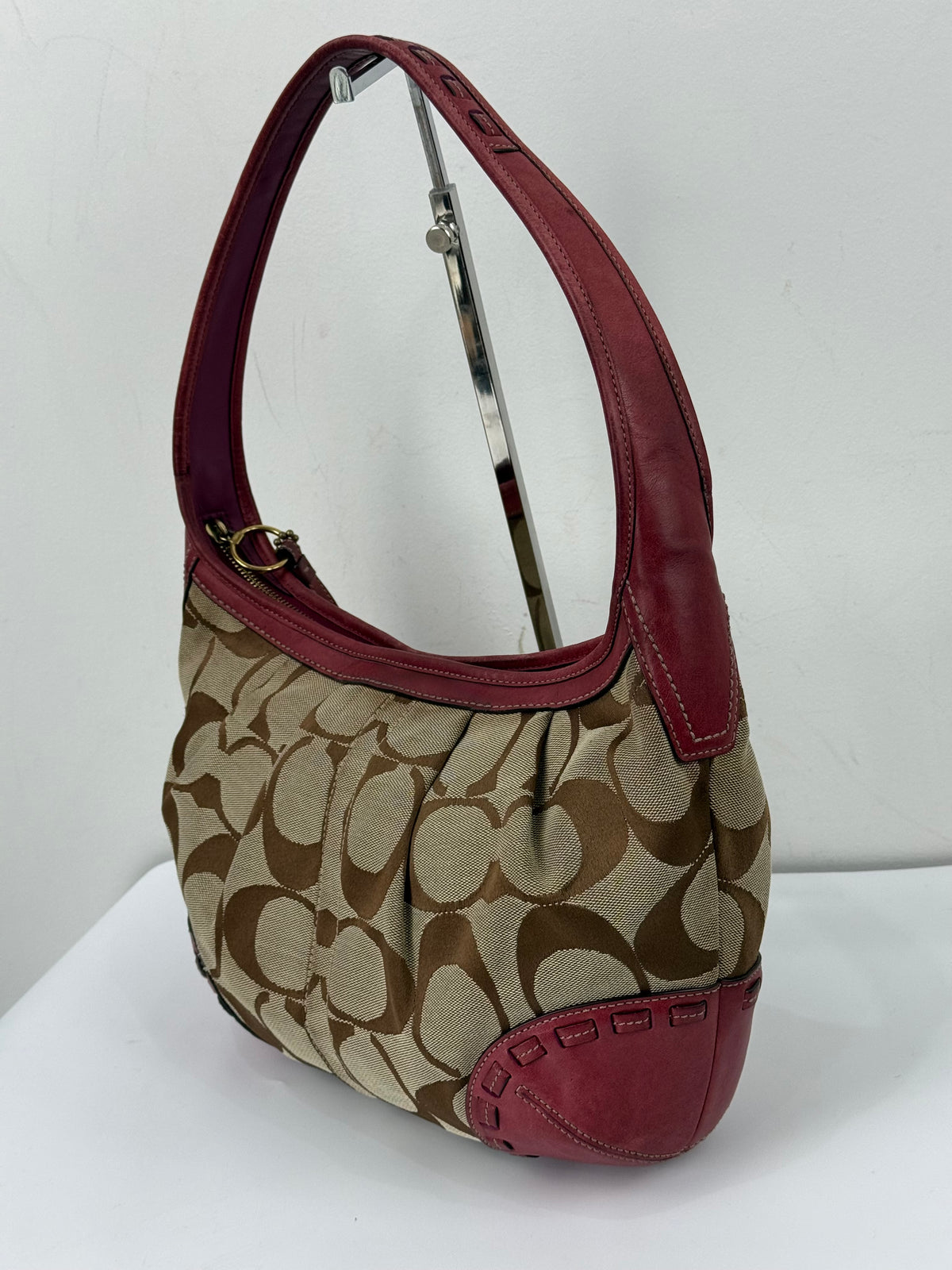 Vintage Coach Ergo Pleated Hobo Bag Coach Signature Bag With Magenta Pink Leather 00s Y2K