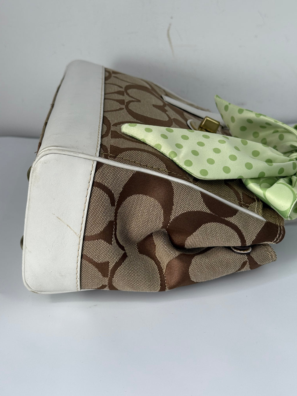 Vintage Coach Hampton Brown/White Tote Bag Coach Signature Y2K HandBag with Scarf