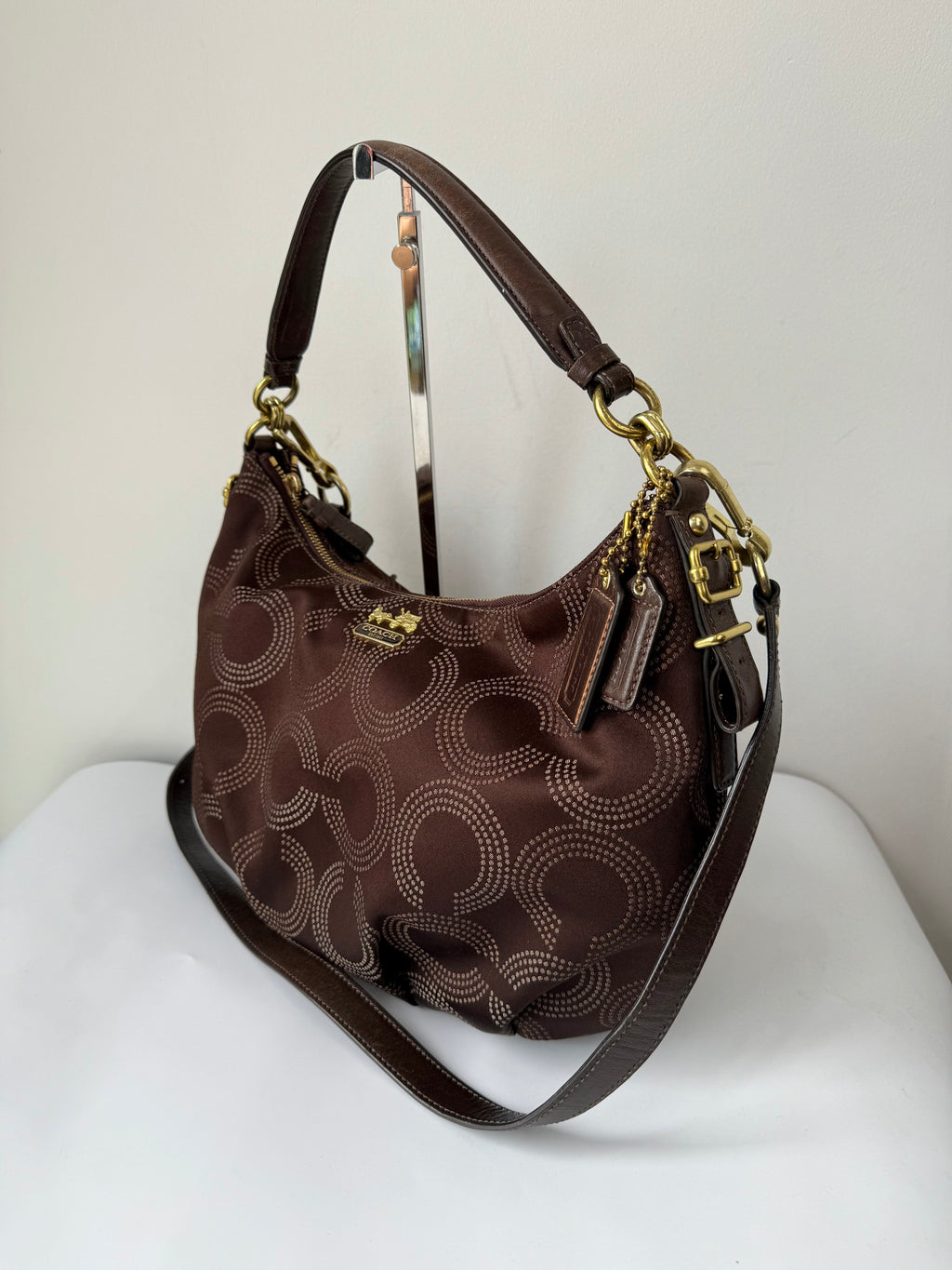 Vintage Coach Maddison Dotted Op-Art Convertible Hobo Bag Brown Signature Bag