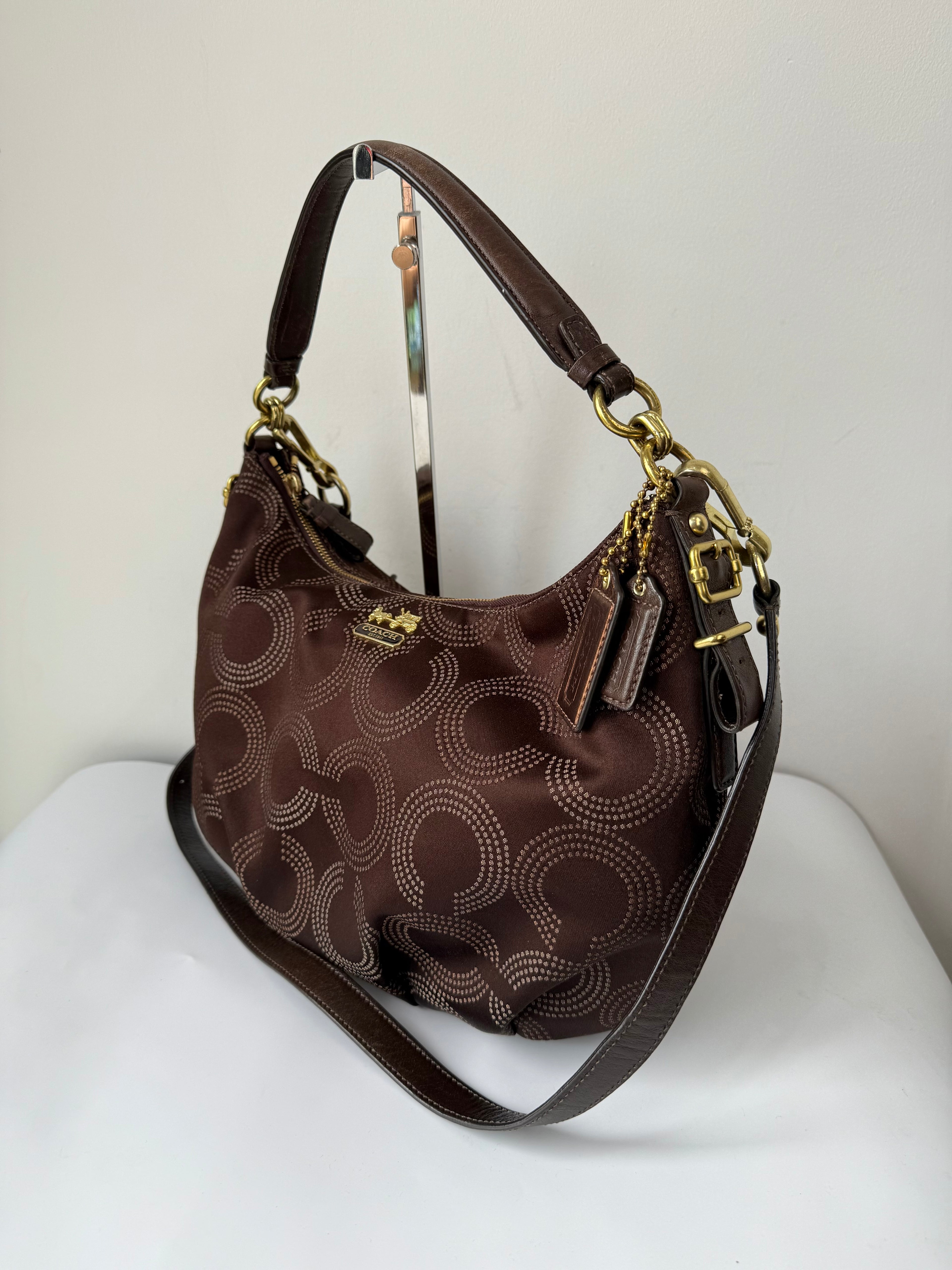 Vintage Coach Maddison Dotted Op-Art Convertible Hobo Bag Brown Signature Bag