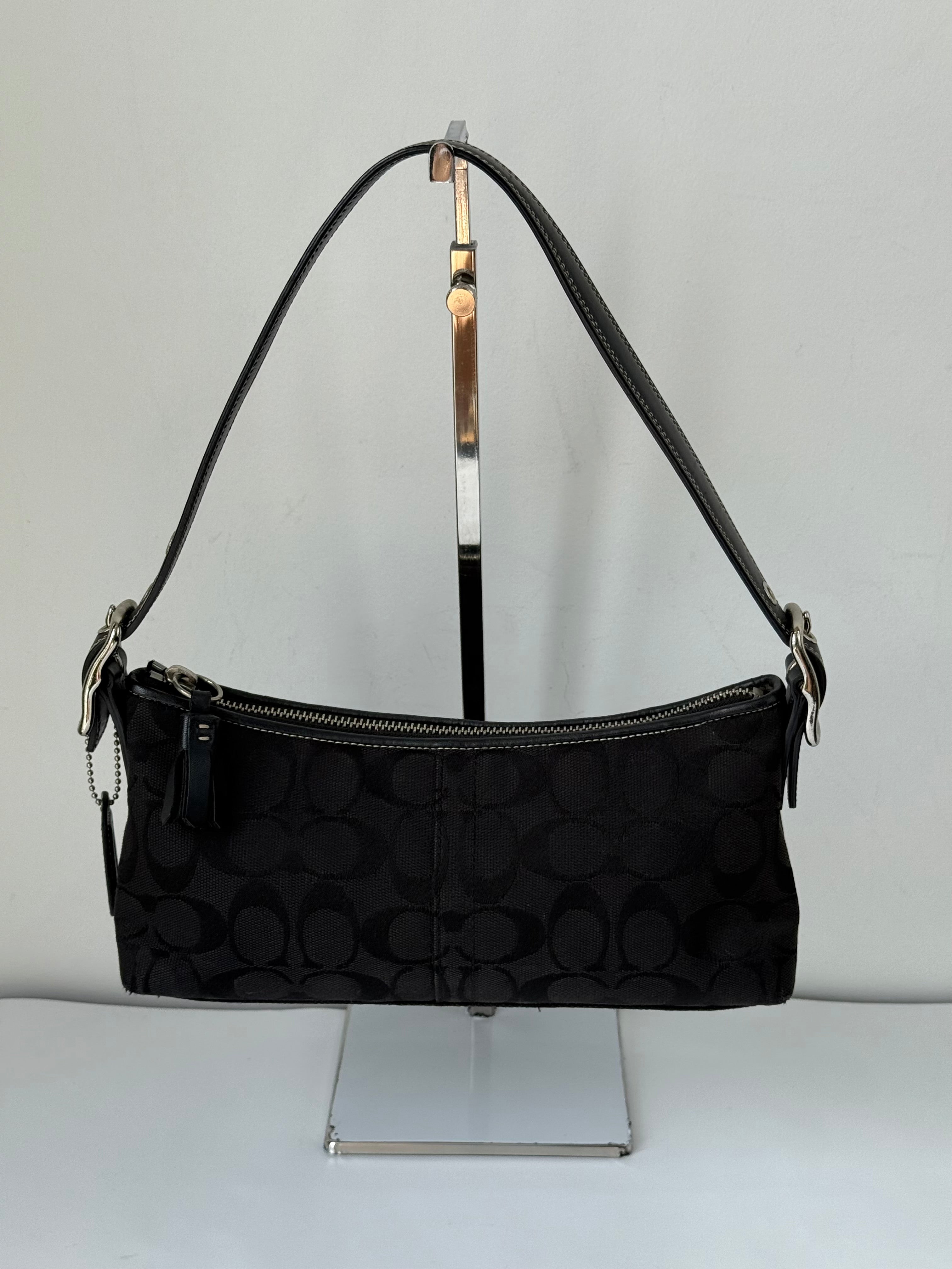 Vintage Coach Baguette East West Bag Black Signature Canvas Shoulder Bag Y2K