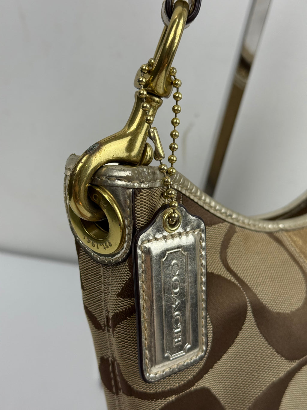 Vintage Coach Hobo Bag Beige/Brown Signature Stripe Shoulder Bag 00s Y2K