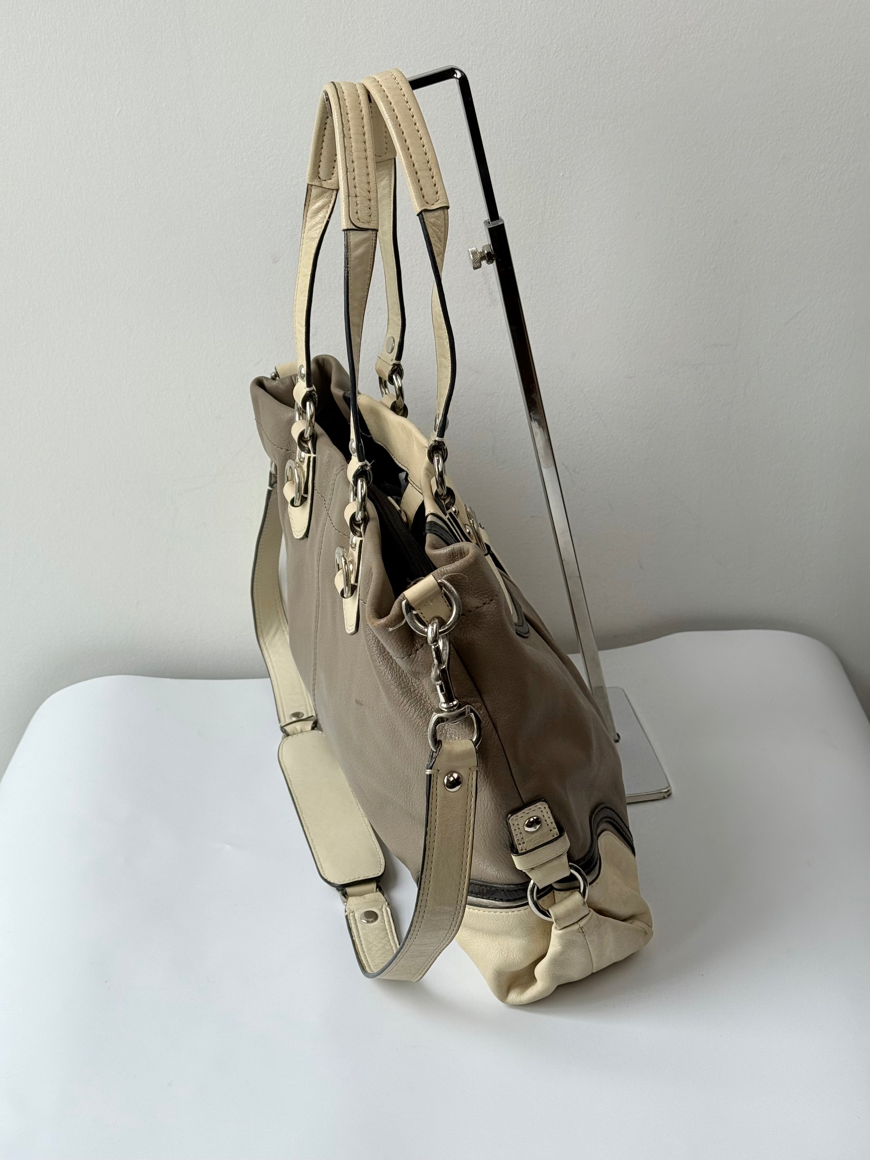 Vintage Coach Ashley Leather Bag Grey and Cream Leather Coach Shoulder Bag 00s Y2K