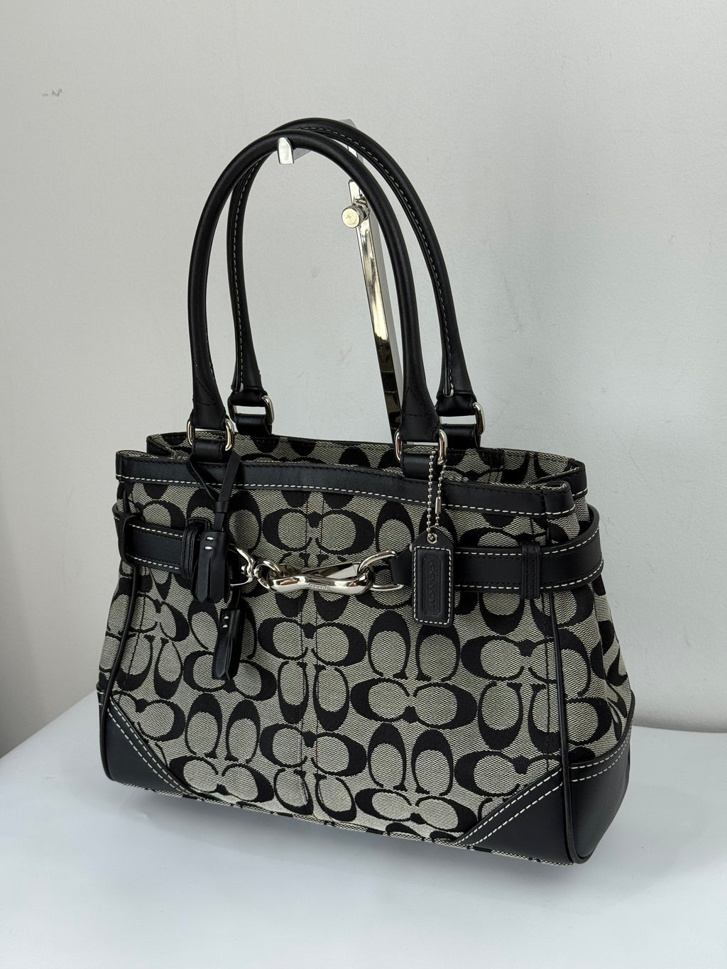 Vintage Coach Hampton Signature Tote Bag Coach Grey & Black Handbag 00s Y2K
