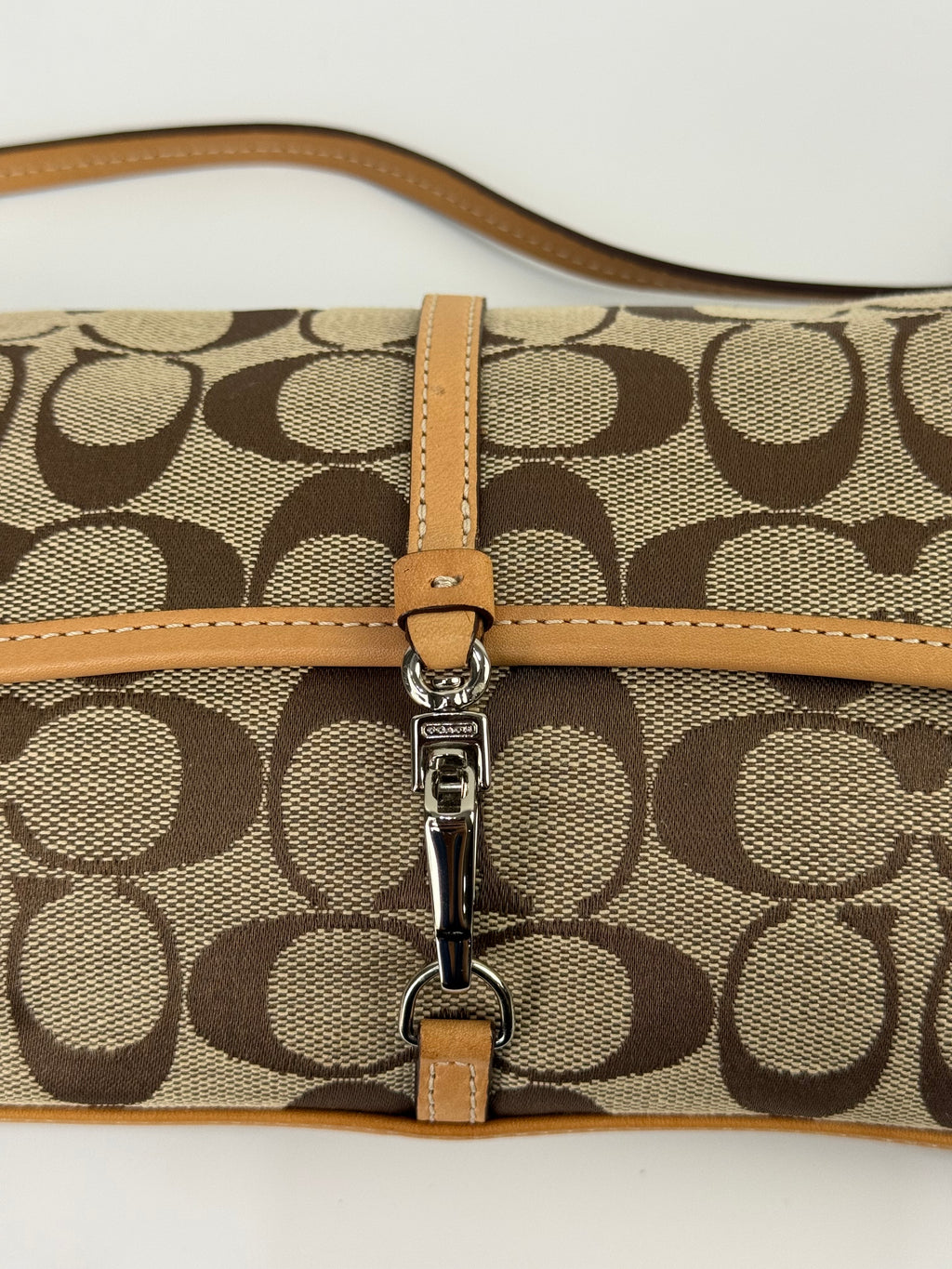 Vintage Coach Demi Clip Bag Brown Tan Signature Canvas Shoulder Bag Y2K