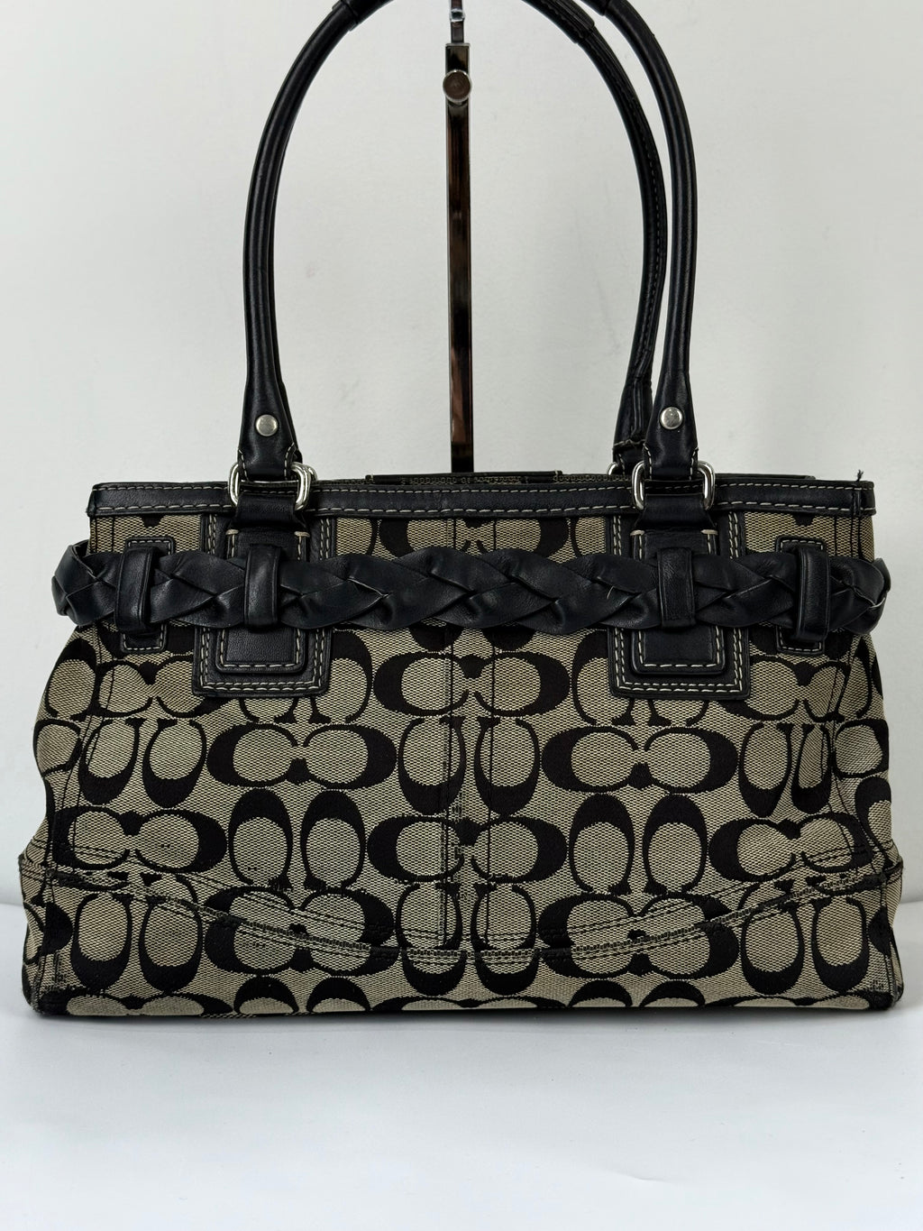 Vintage Coach Hampton Signature Tote Bag Grey and Black Coach Canvas HandBag 00s Y2K