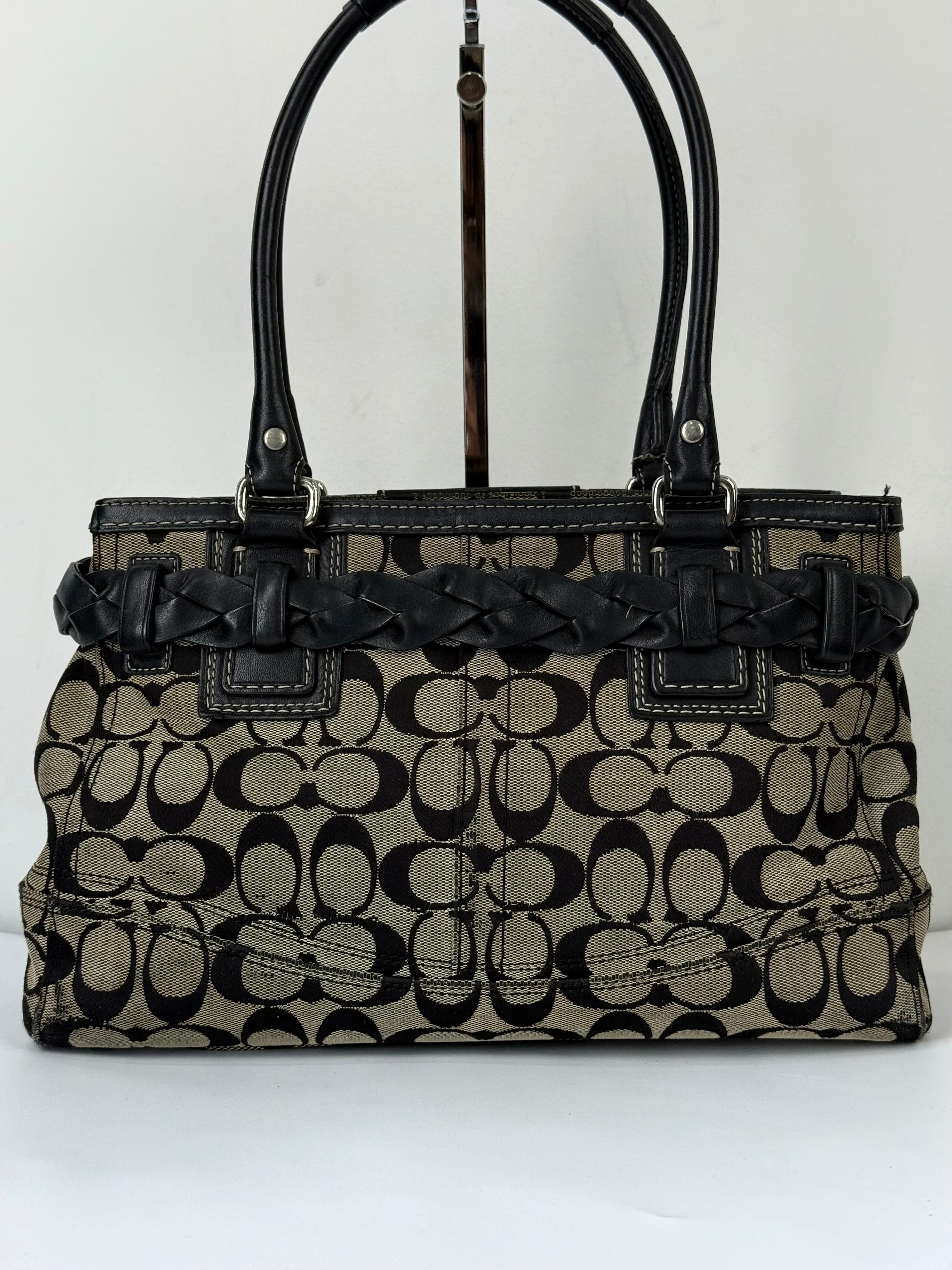 Vintage Coach Hampton Signature Tote Bag Grey and Black Coach Canvas HandBag 00s Y2K