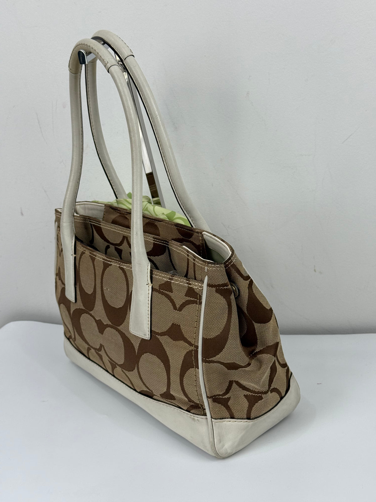 Vintage Coach Hampton Brown/White Tote Bag Coach Signature Y2K HandBag with Scarf