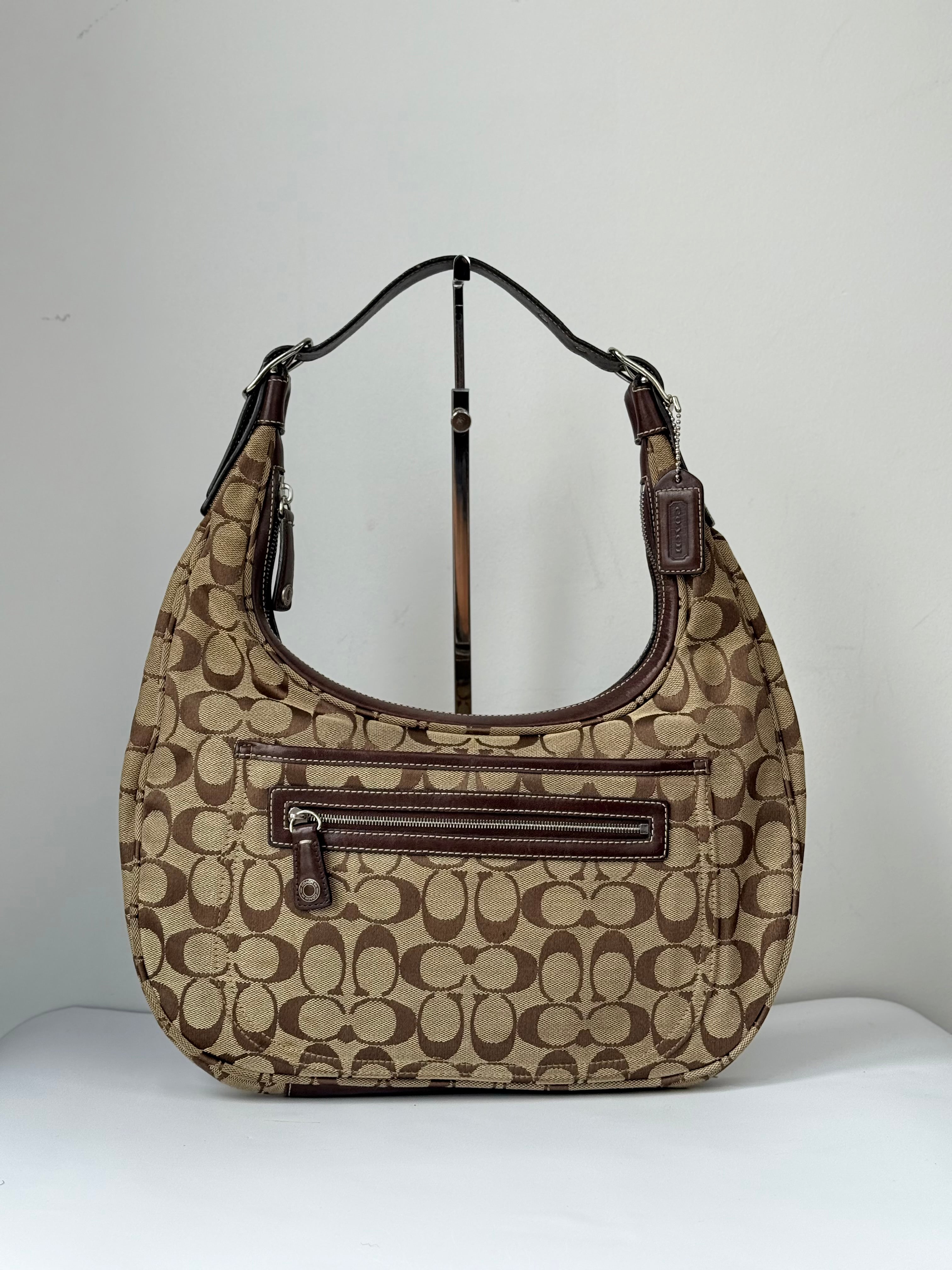 Vintage Coach Soho Hobo Bag Brown & Beige Signature Coach Canvas Shoulder Bag 00s Y2K