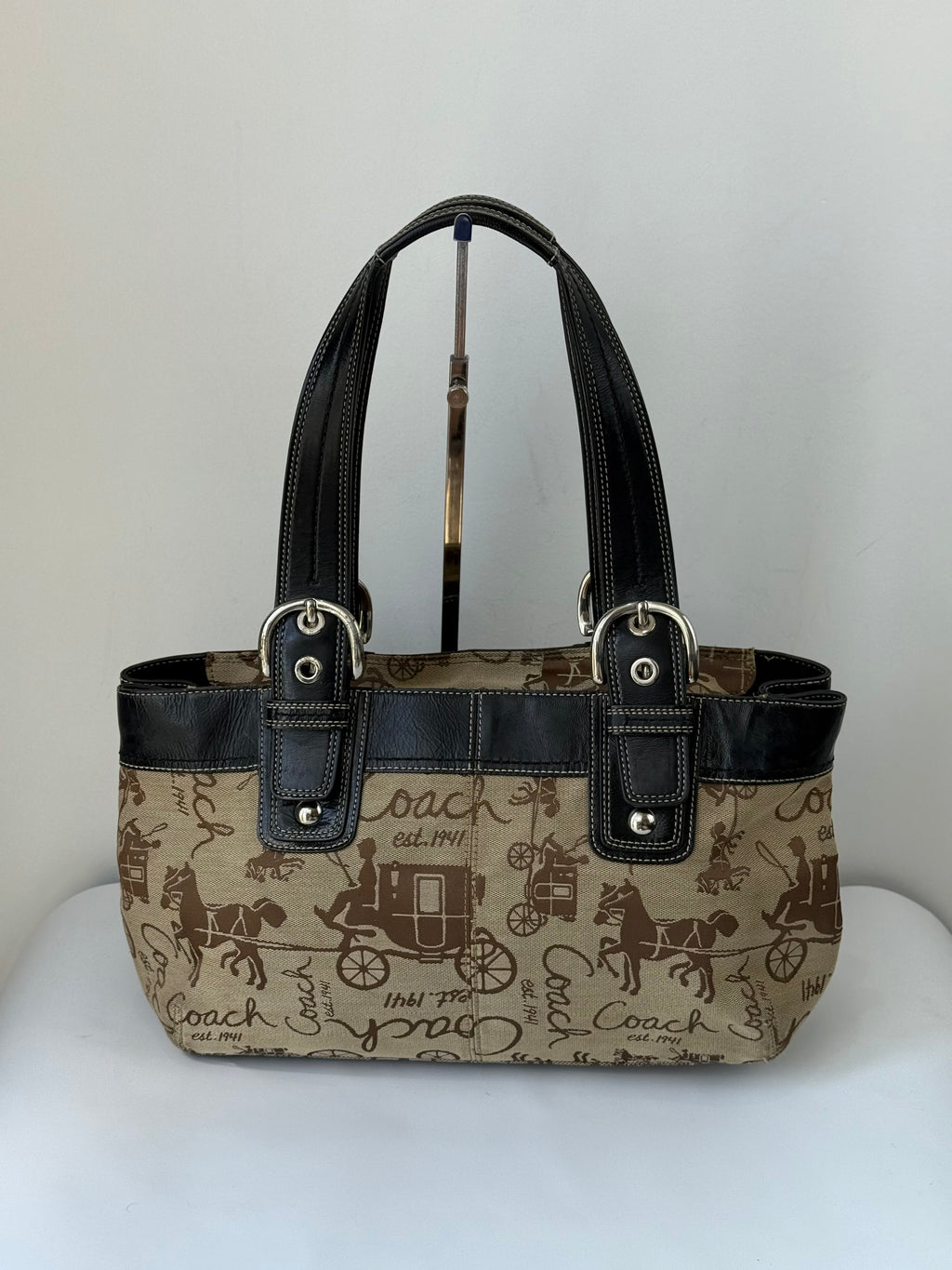 Vintage Coach Soho Tote Bag Beige Horse & Carriage Design Handbag 00s Y2K