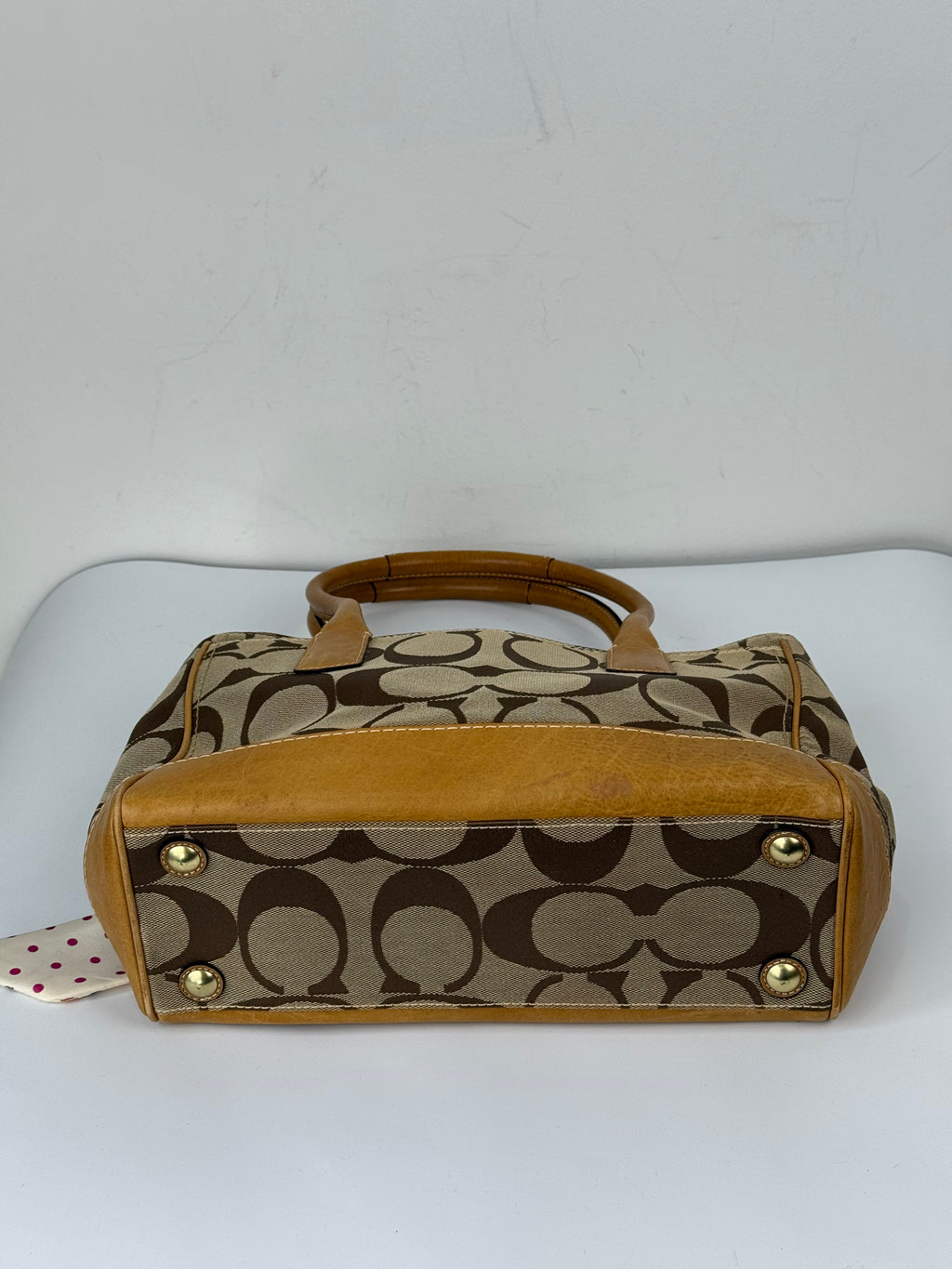Vintage Coach Hampton Tote Bag Brown and Tan Coach Signature Monogram HandBag with Scarf 90s 00s Y2K Shoulder Bag