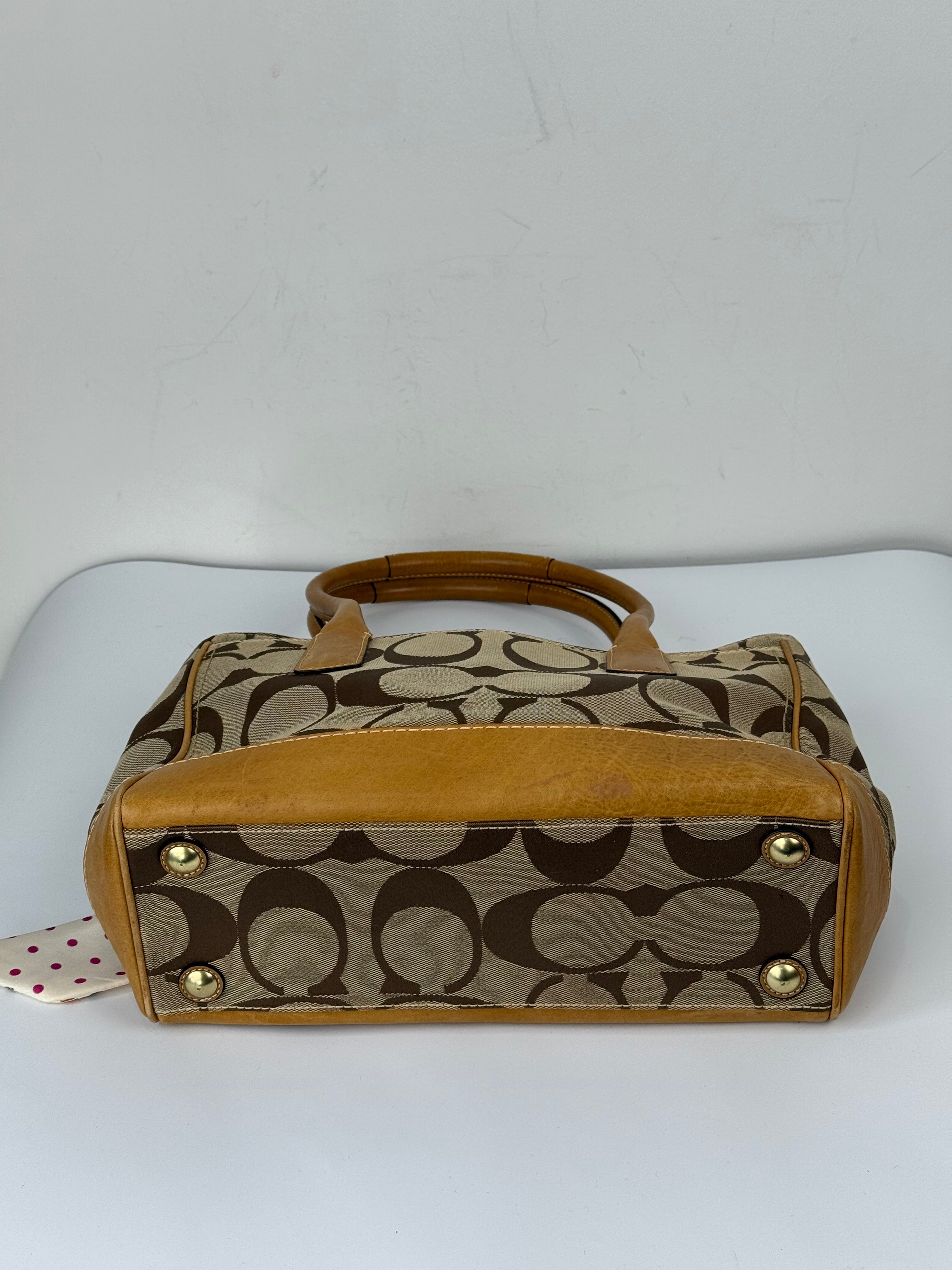 Vintage Coach Hampton Tote Bag Brown and Tan Coach Signature Monogram HandBag with Scarf 90s 00s Y2K Shoulder Bag