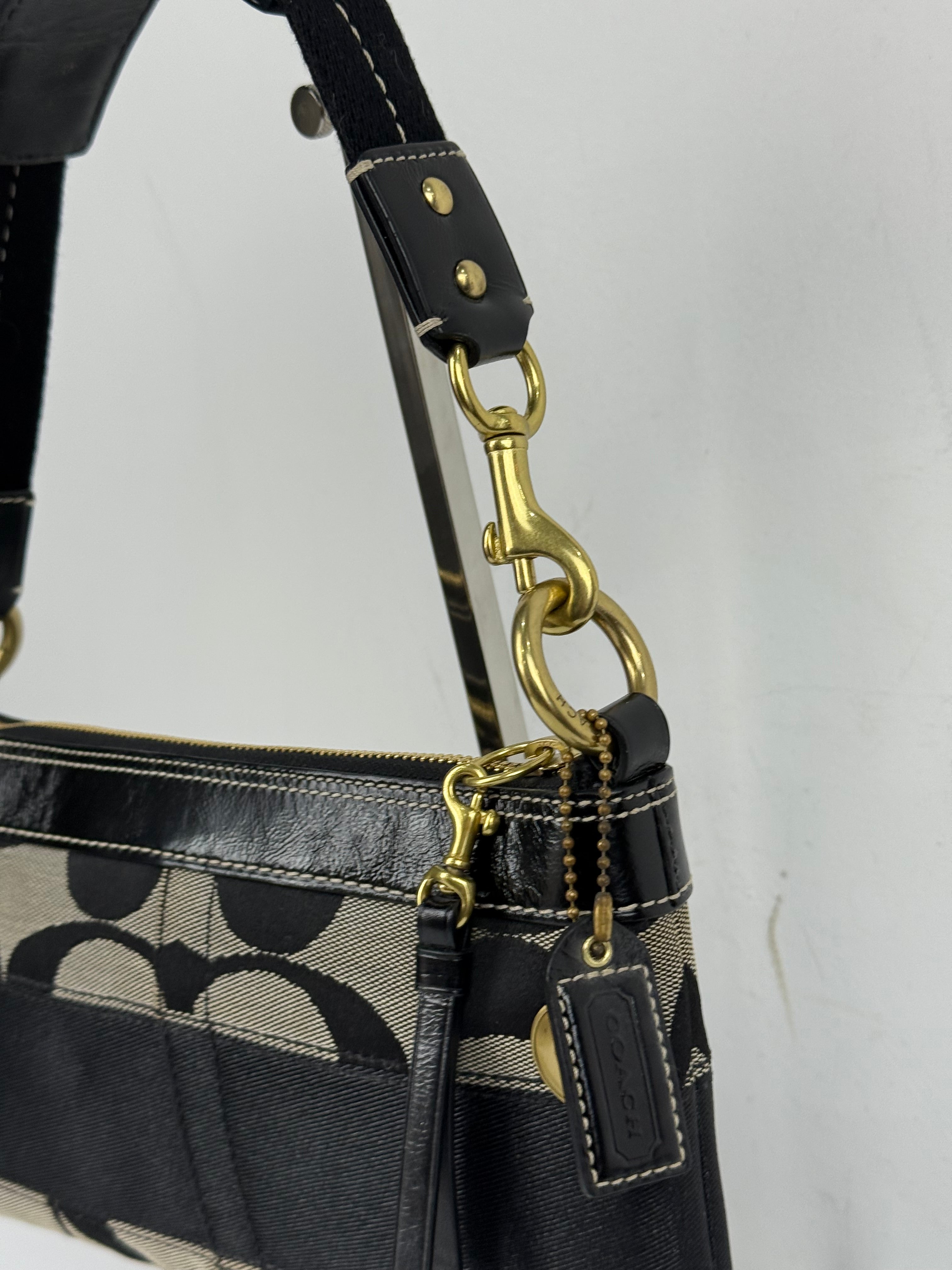 Vintage Coach Signature Stripe Shoulder Bag Coach Black/Grey Y2K HandBag