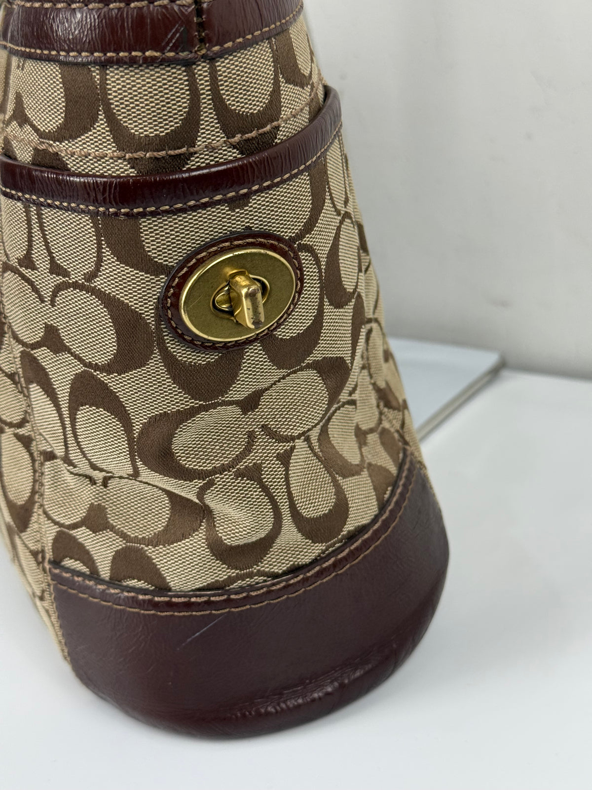 Vintage Coach Gallery Tote Bag Beige & Brown Signature Shoulder Bag 00s Y2K