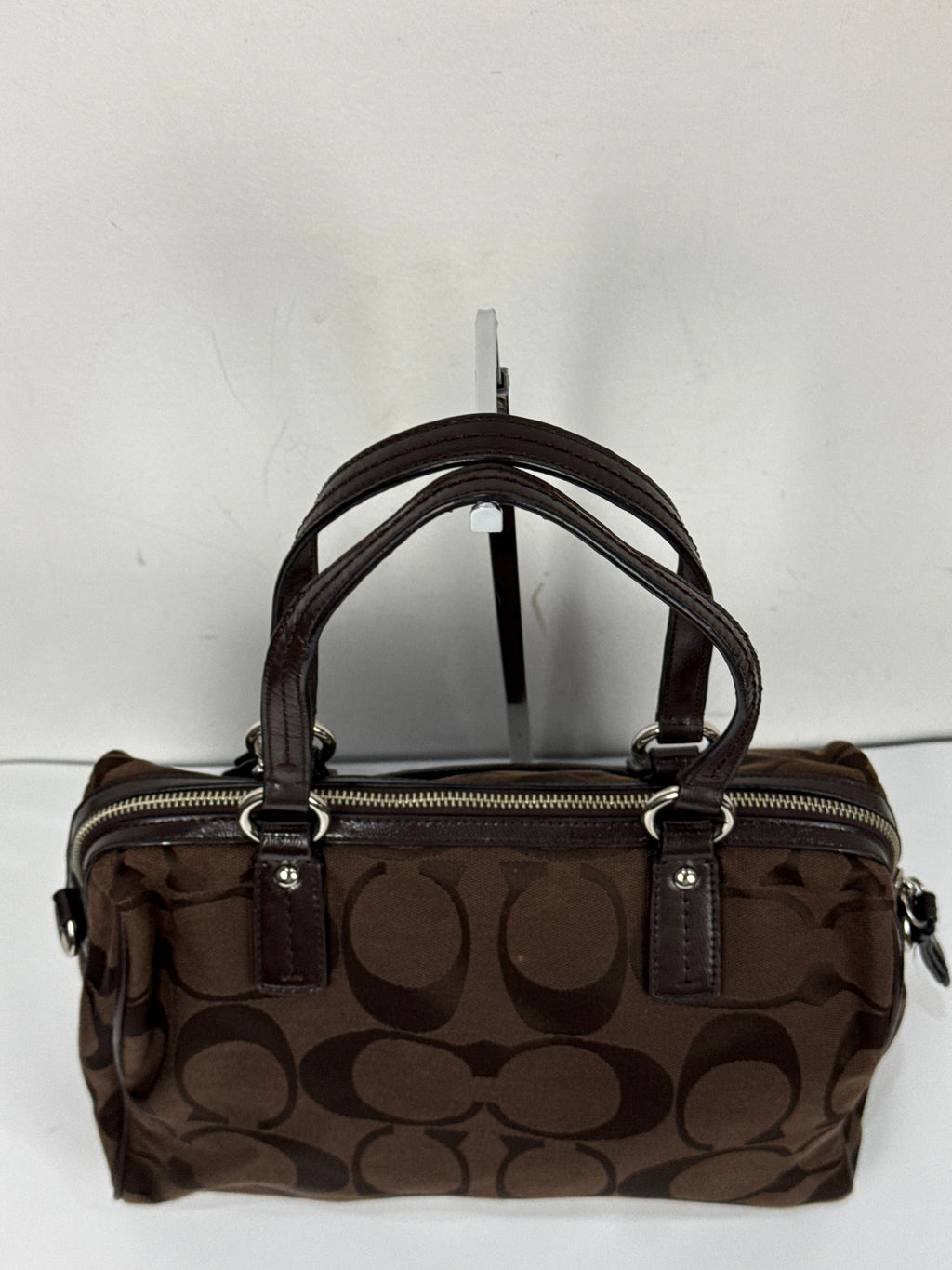 Vintage Coach Signature Stripe Pocket Satchel Bag Dark Brown Tote Bag Y2K