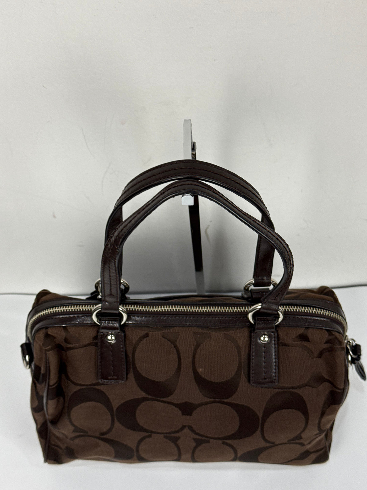 Vintage Coach Signature Stripe Pocket Satchel Bag Dark Brown Tote Bag Y2K