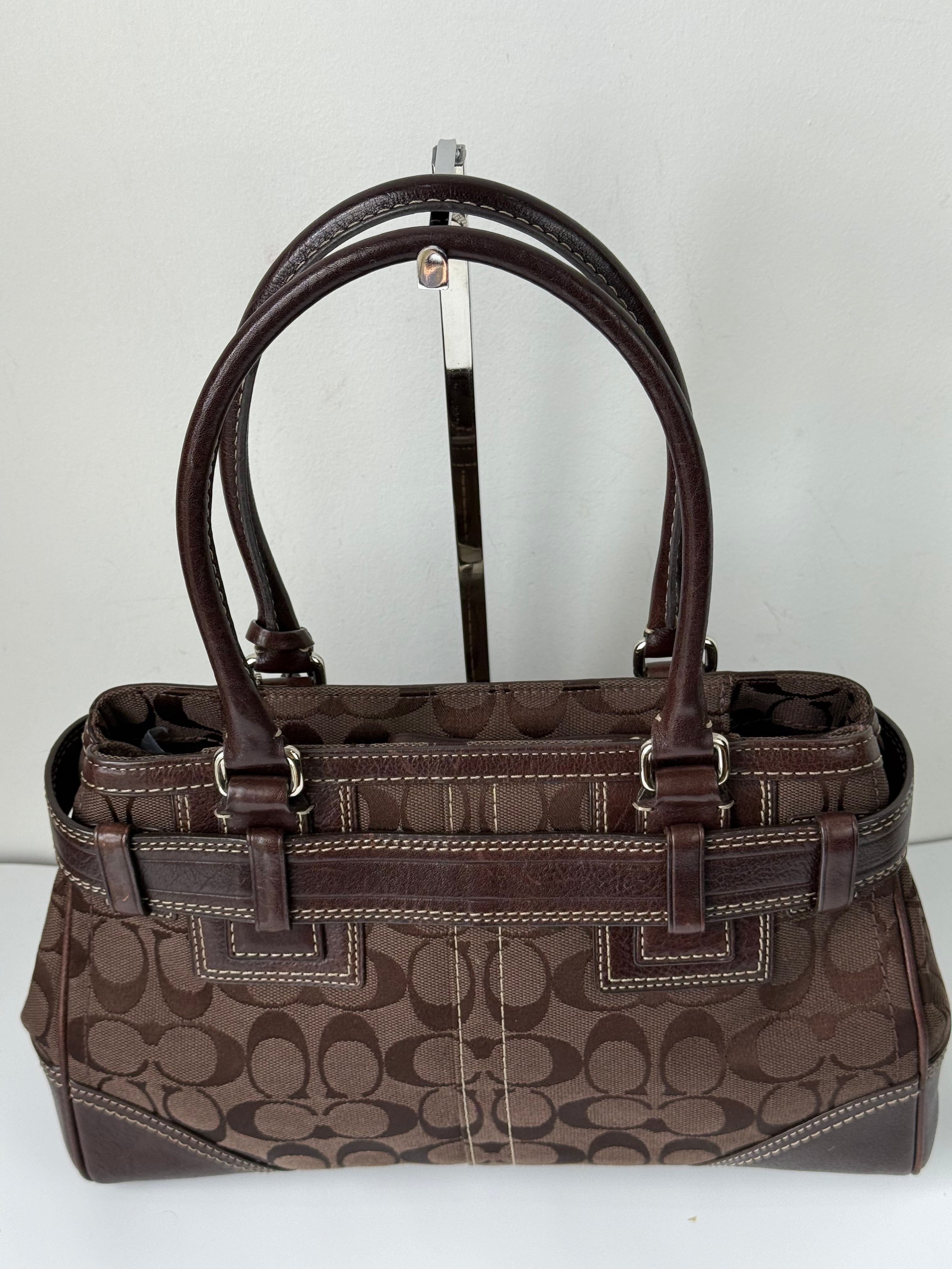 Vintage Coach Hampton Signature Tote Bag Brown Coach Canvas HandBag 00s Y2K