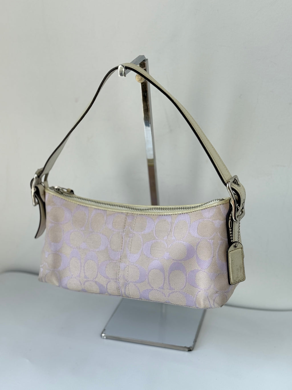Vintage Coach Baguette East West Bag Lilac Signature Canvas Shoulder Bag Y2K
