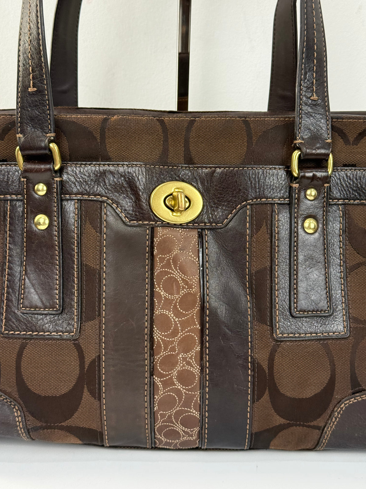 Vintage Coach Brown Hampton Satchel Bag Chestnut Leather Turnlock Tote HandBag 00s Y2K