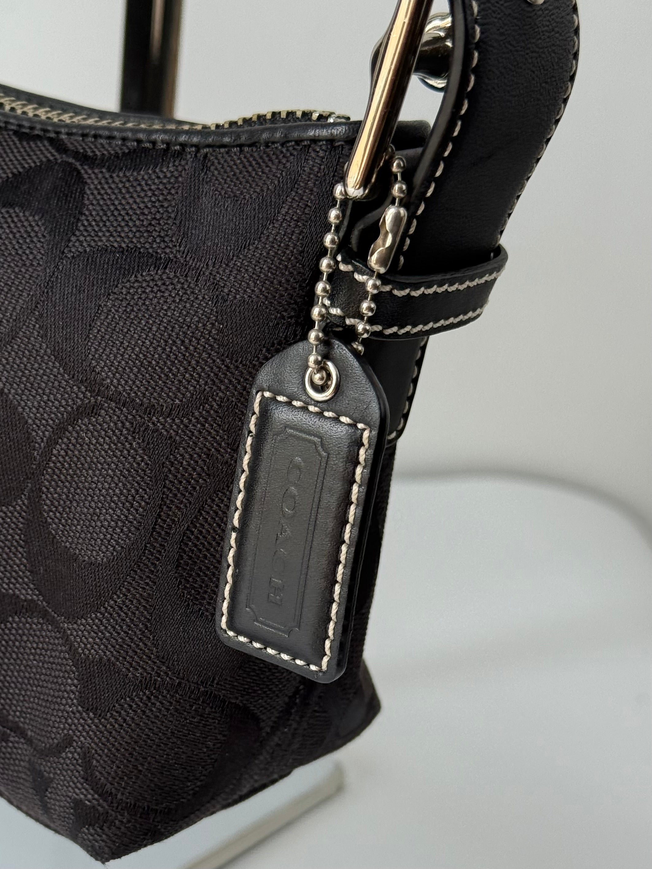 Vintage Coach Baguette East West Bag Black Signature Canvas Shoulder Bag Y2K