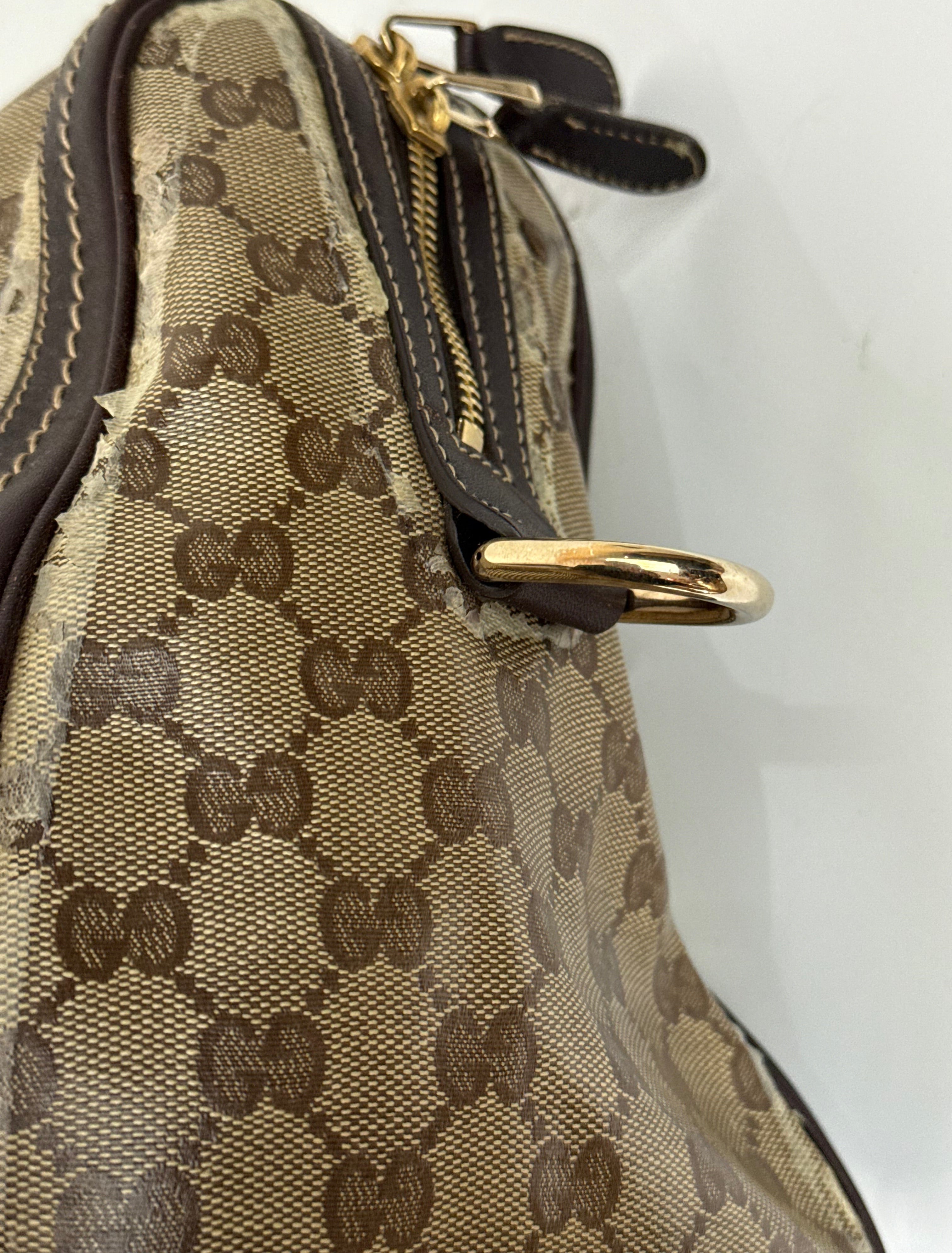Vintage Gucci Crystal Duchessa Boston Bag Brown Gucci Pouch Monogram Handbag 00s Y2K