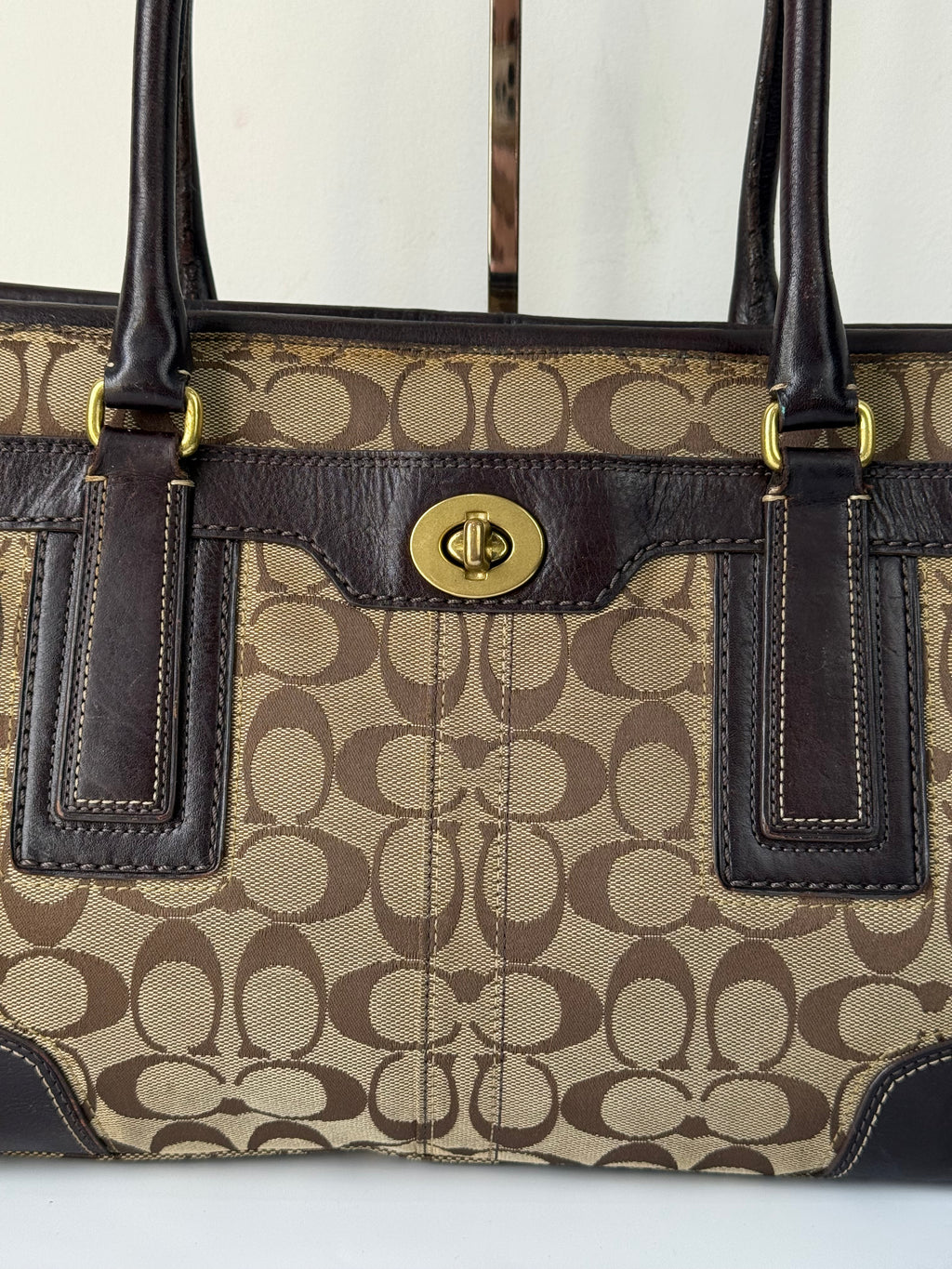 Vintage Coach Hampton Tote Bag Brown & Beige Signature Shoulder Bag 00s Y2K Handbag