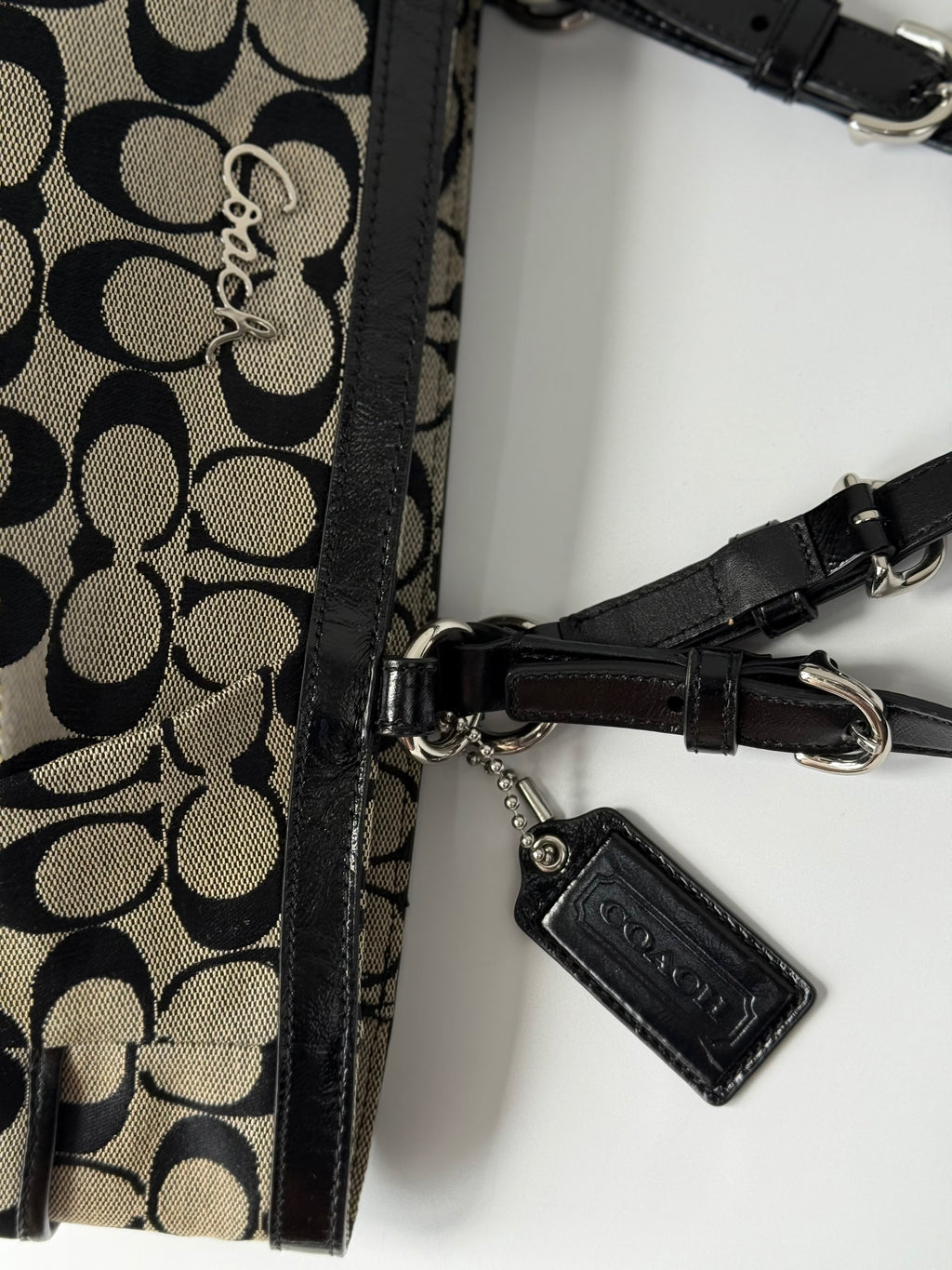 Vintage Coach Gallery Signature Tote Bag Grey & Black Coach Canvas Shoulder Bag 90s 00s Y2K
