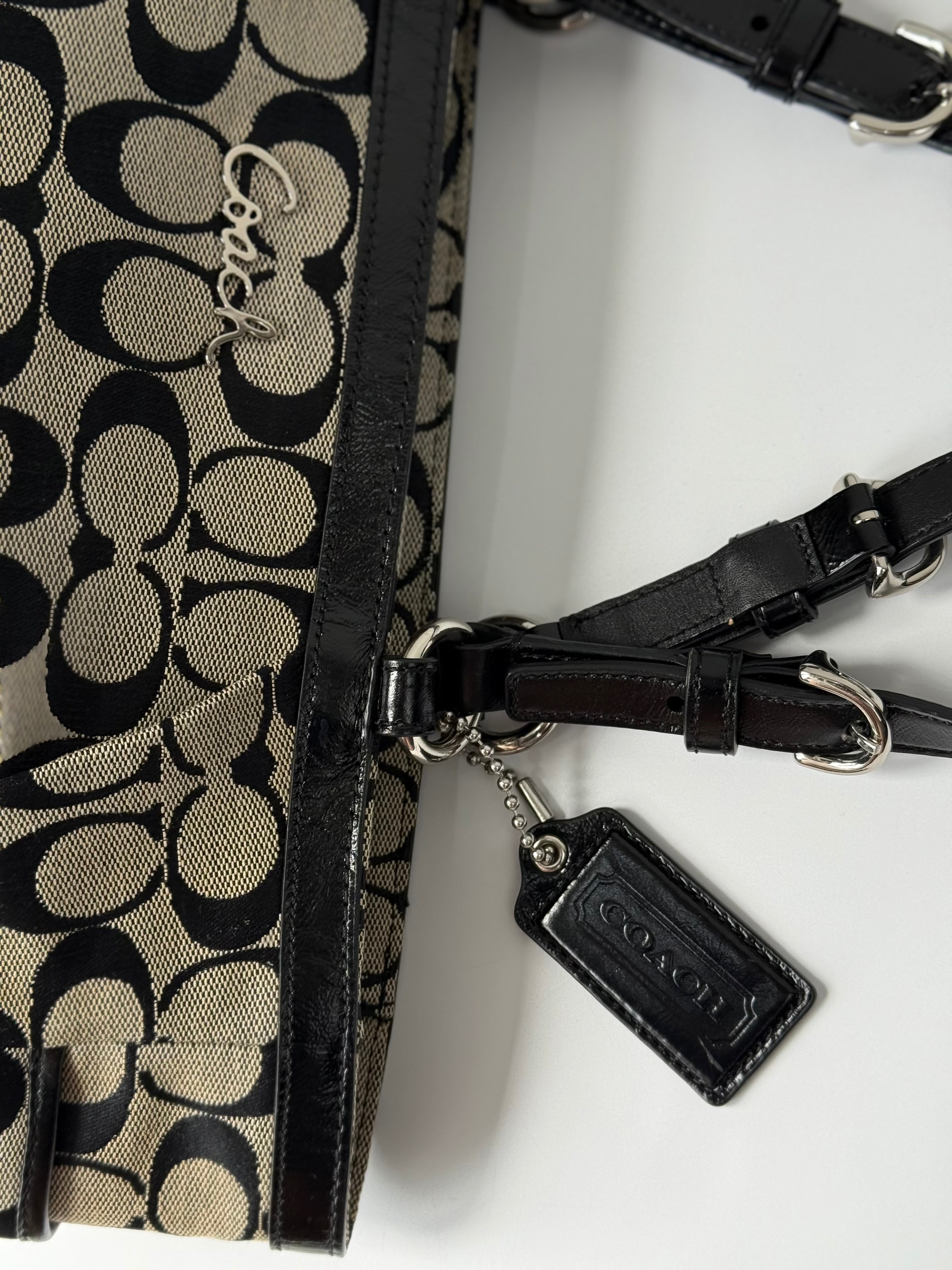 Vintage Coach Gallery Signature Tote Bag Grey & Black Coach Canvas Shoulder Bag 90s 00s Y2K