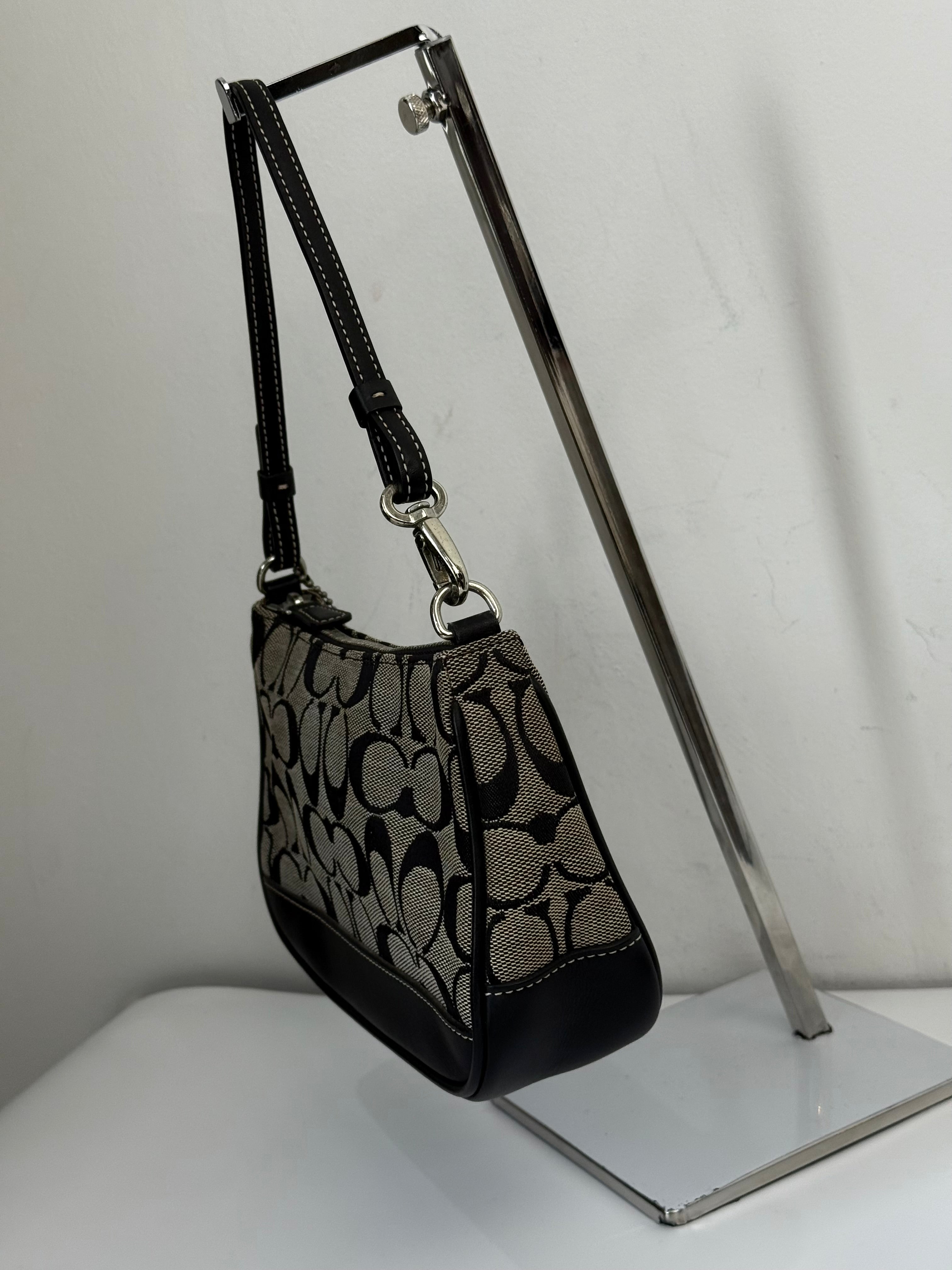 Vintage Coach Signature Demi Bag Coach Grey Black Canvas Small Handbag 00s Y2K