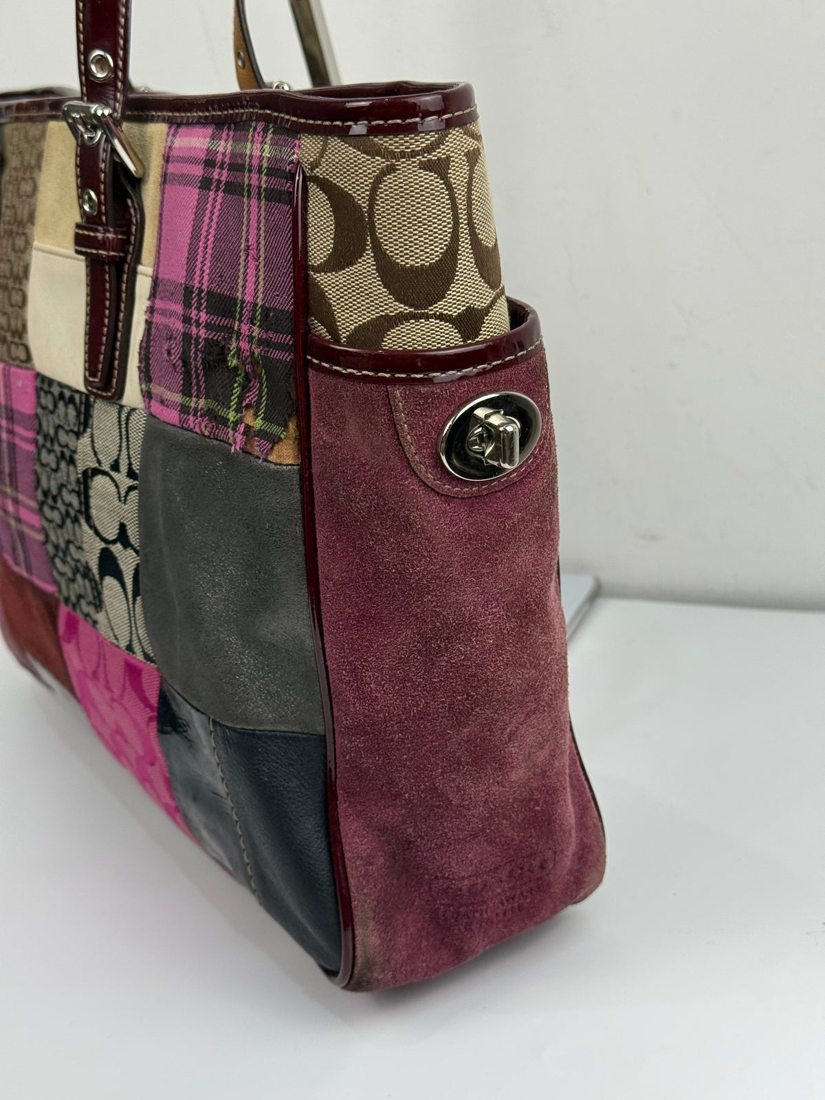 Vintage Coach Patchwork Bag Pink Multi-Colour Patchwork Coach Tote Bag Y2K